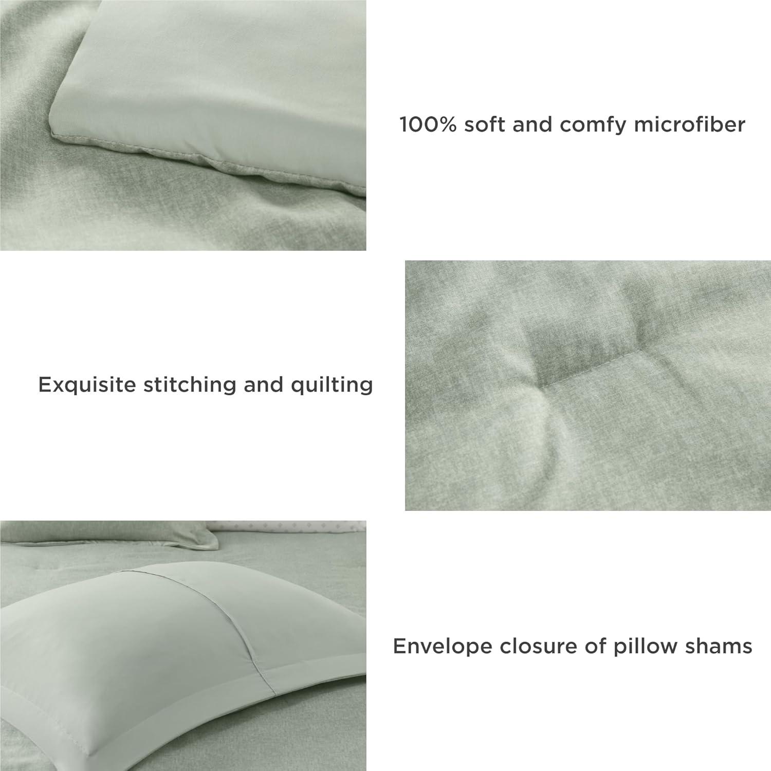 Lightweight Grey Comforter for Queen Size and Full Size Bed, Modern Chambray Bedding Set, Including 1 Comforter and 2 Pillow Shams