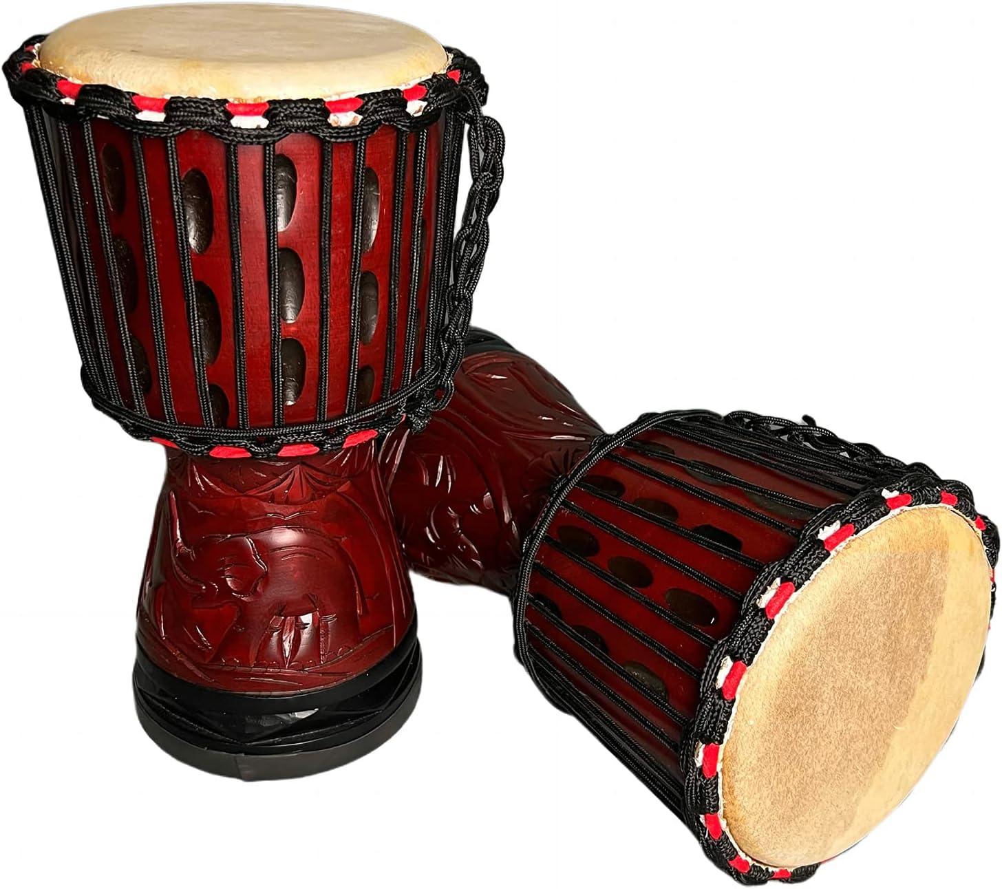 Djembe Drum 8'' Pure Handmade Solid Wood Deep Carving,Percussion, From West African Style Tambourine, Bongo