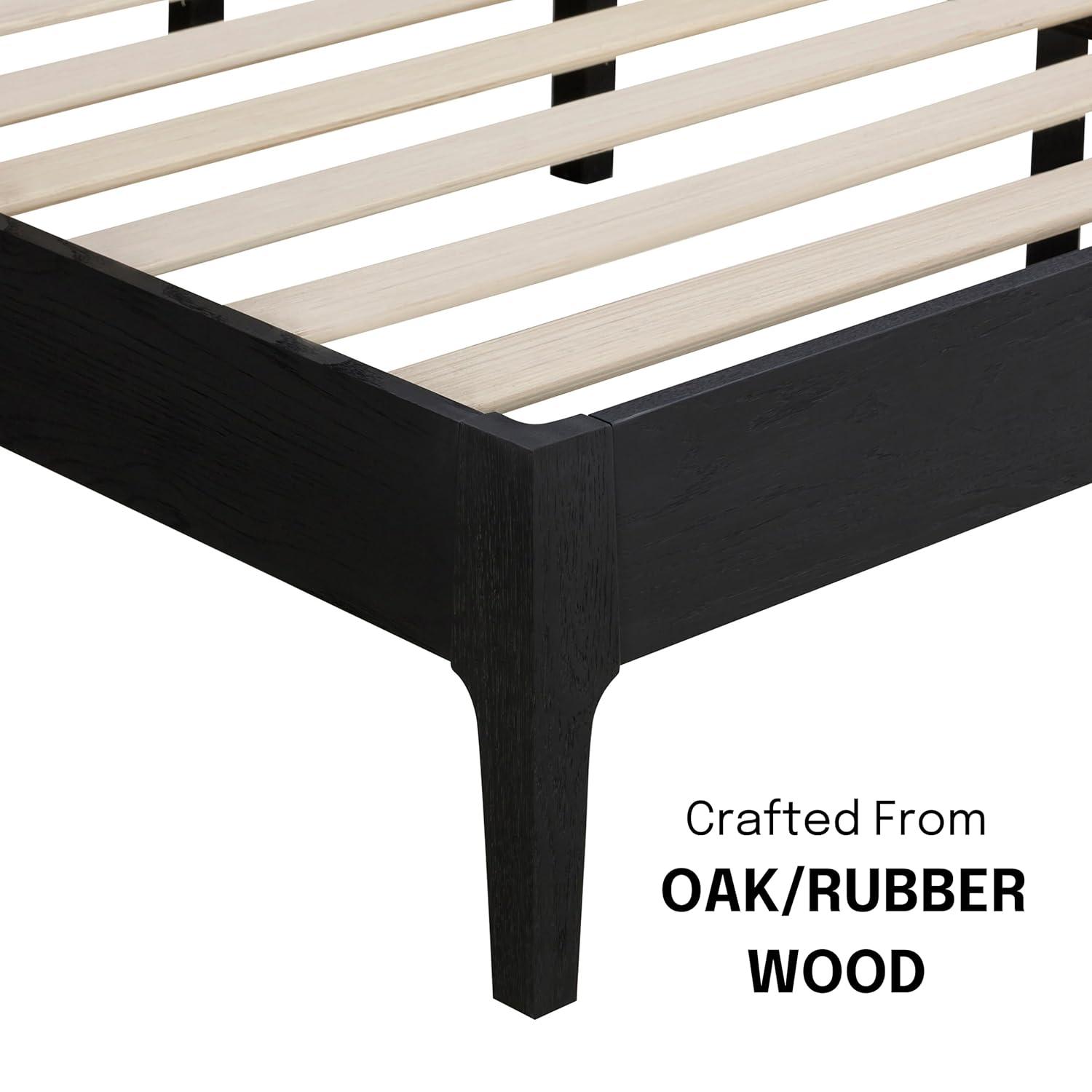 Ruby Wooden Bed Frame With Headboard And Natural Rattan, 1000 Lb Capacity