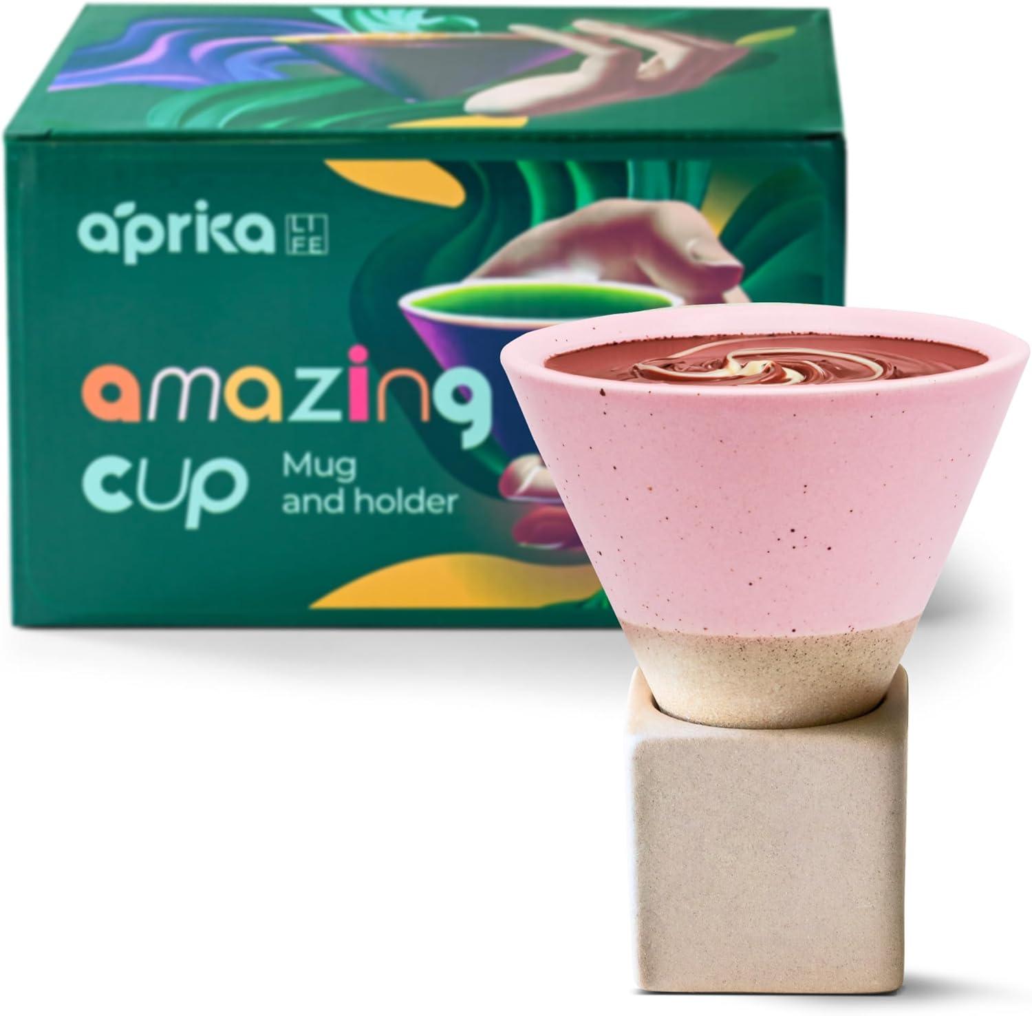 Pink Ceramic Triangular Cone Coffee Mug with Base, 6.8 oz