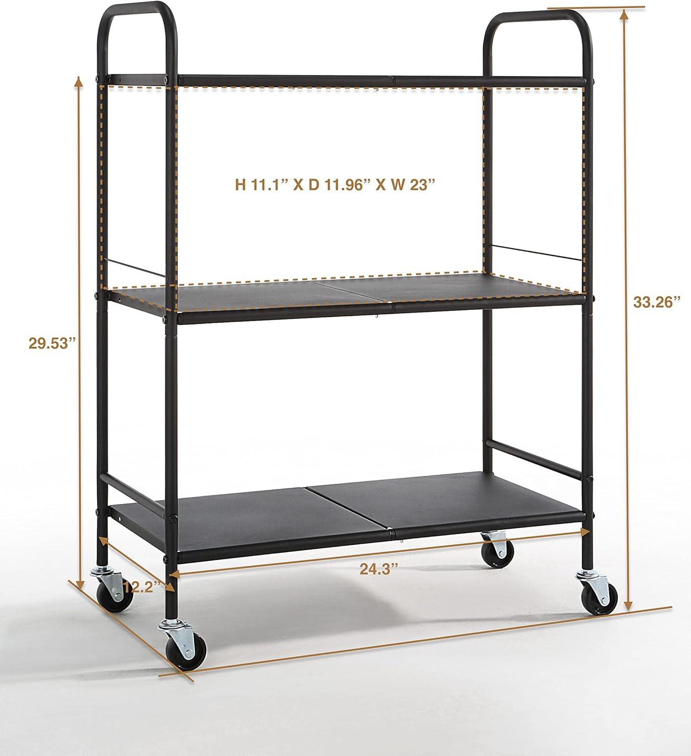 Black Metal Rolling Utility Craft Cart with Three Shelves