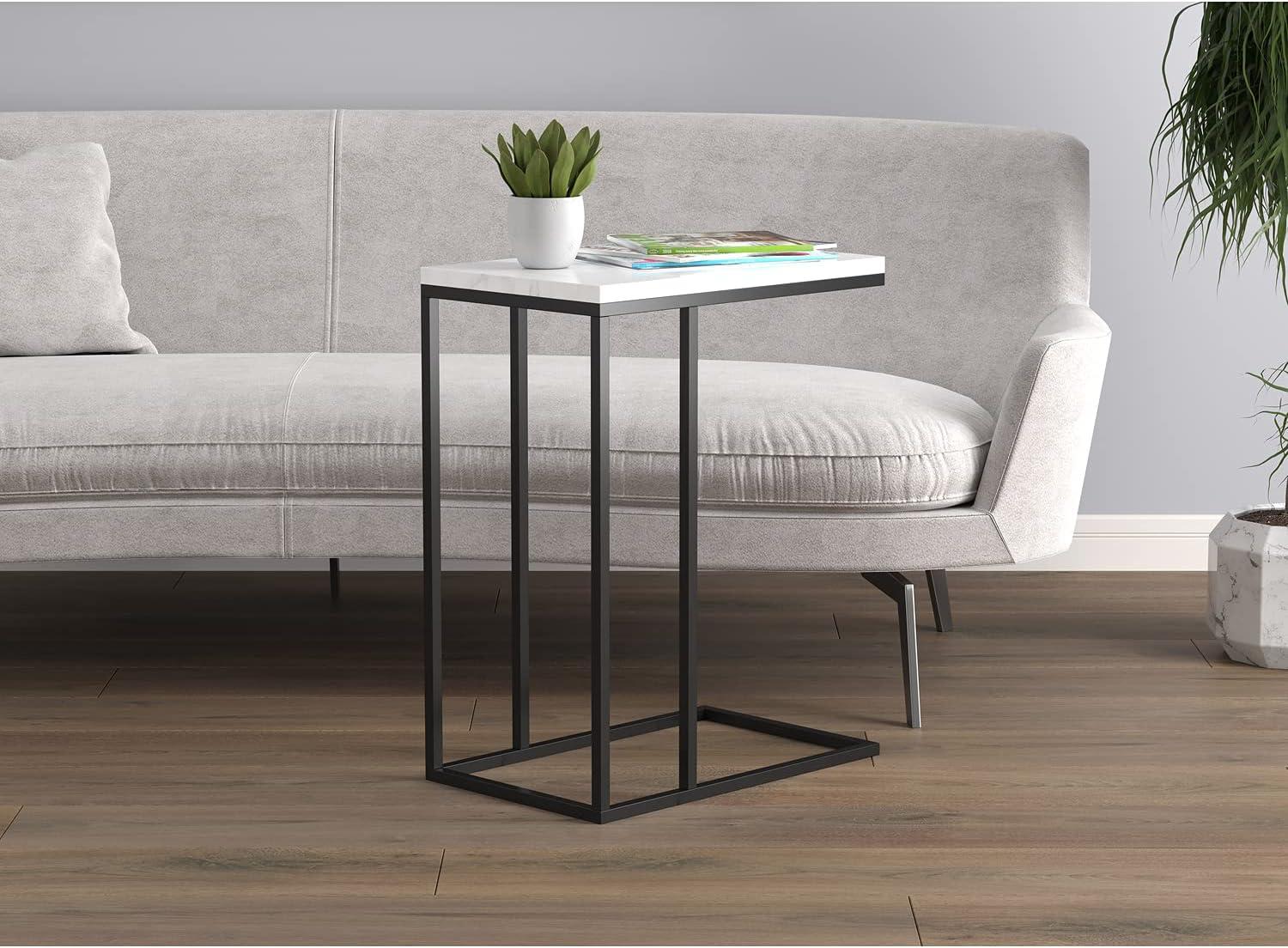 Safdie & Co. 19"L C-Shape Marble Accent Table in Black Metal