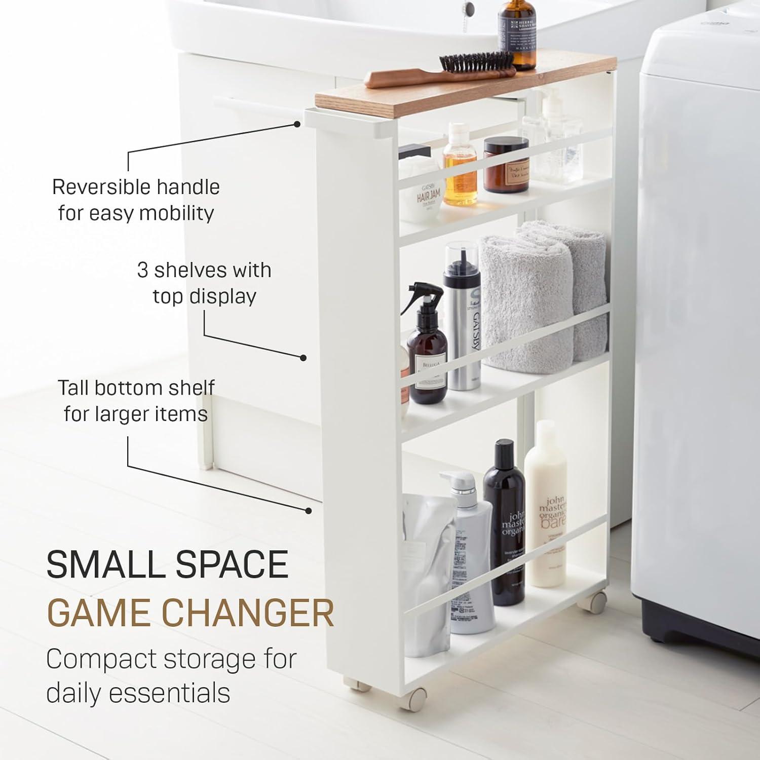 Yamazaki Tower White Rolling Slim Storage Cart With Handle