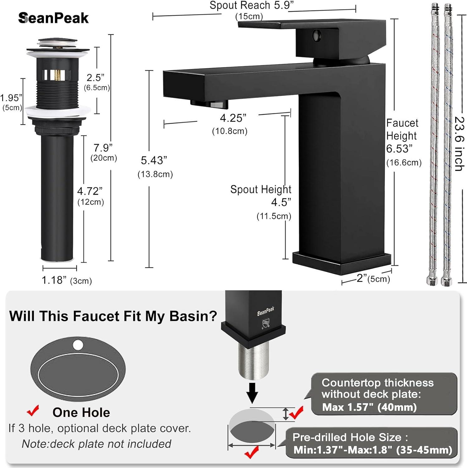 BWE Single Hole Single-Handle Low-Arc Bathroom Faucet With Pop-up Drain Assembly in Matte Black