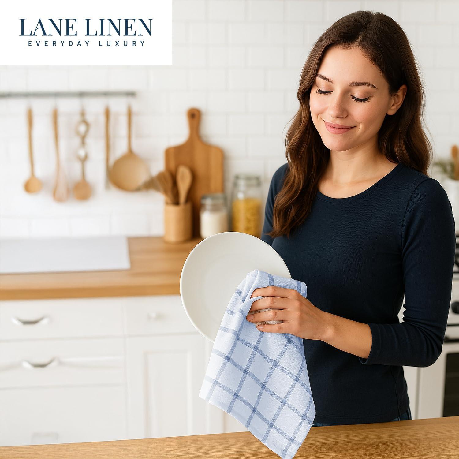 LANE LINEN Cotton Kitchen Towels Set, 6-Pack – Absorbent, Quick-Drying Dish Towels, 18" x 28", Soft, Premium Hand and Tea Towels - Indigo