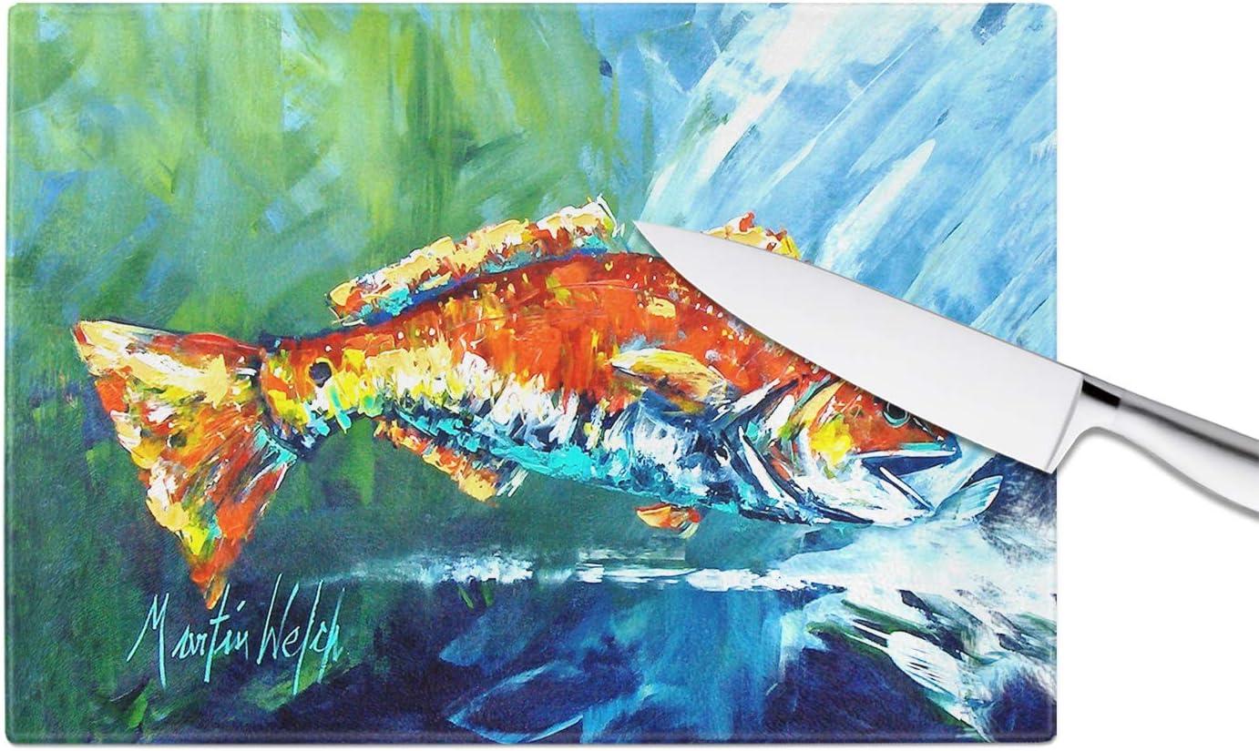 Carolines Treasures MW1270LCB Break Through Red Fish Glass Cutting Board Large, 12H x 16W, multicolor