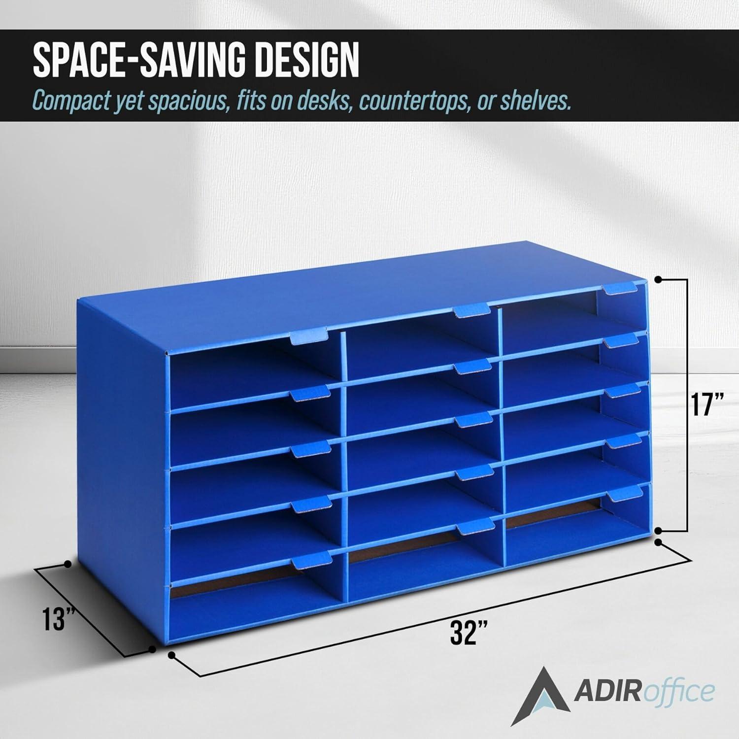 AdirOffice Cardboard Classroom Mailbox, and Office Mail Organizer with Name Slots, (15 Slot, Blue)