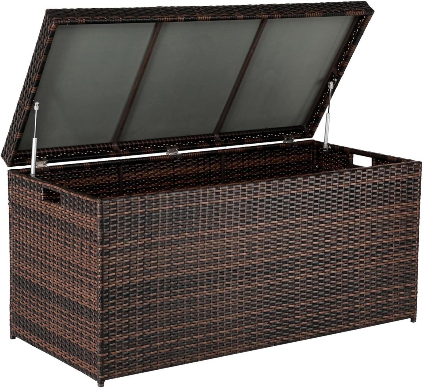 Dark Brown Lockable Wicker and Plastic Outdoor Deck Box