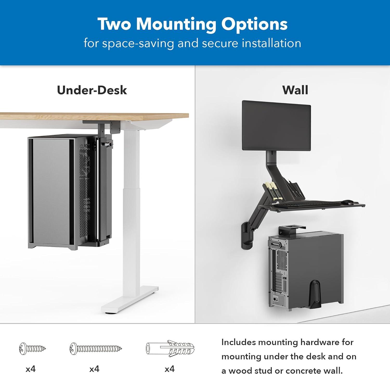 Mount-It! Heavy Duty Under Desk Computer Wall Mount | Height Adjustable CPU Holder with Sliding Tracks | 44 Lbs. Weight Capacity | Black