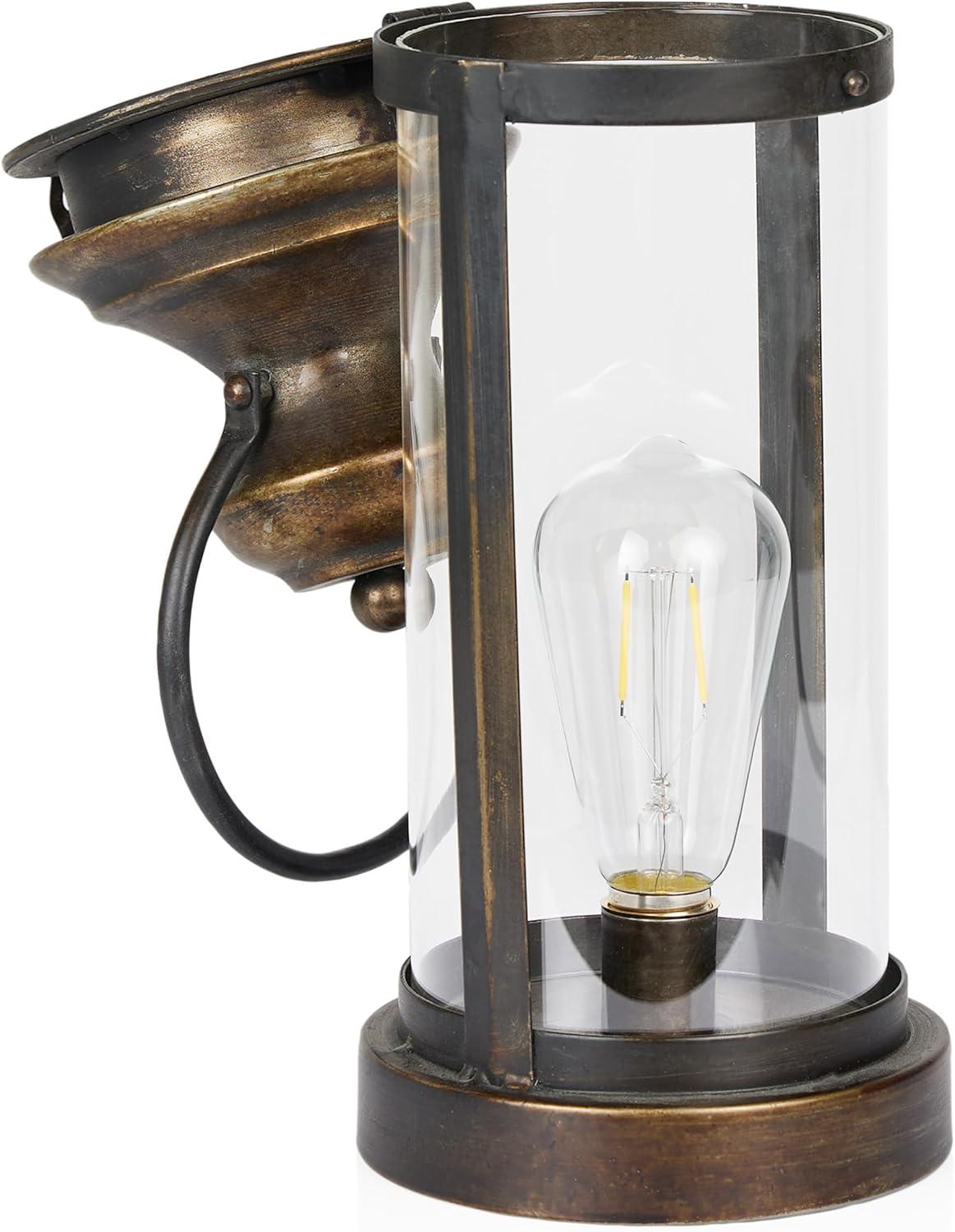 Gold Metal & Glass Lantern with Warm White LED Patio Light, Small