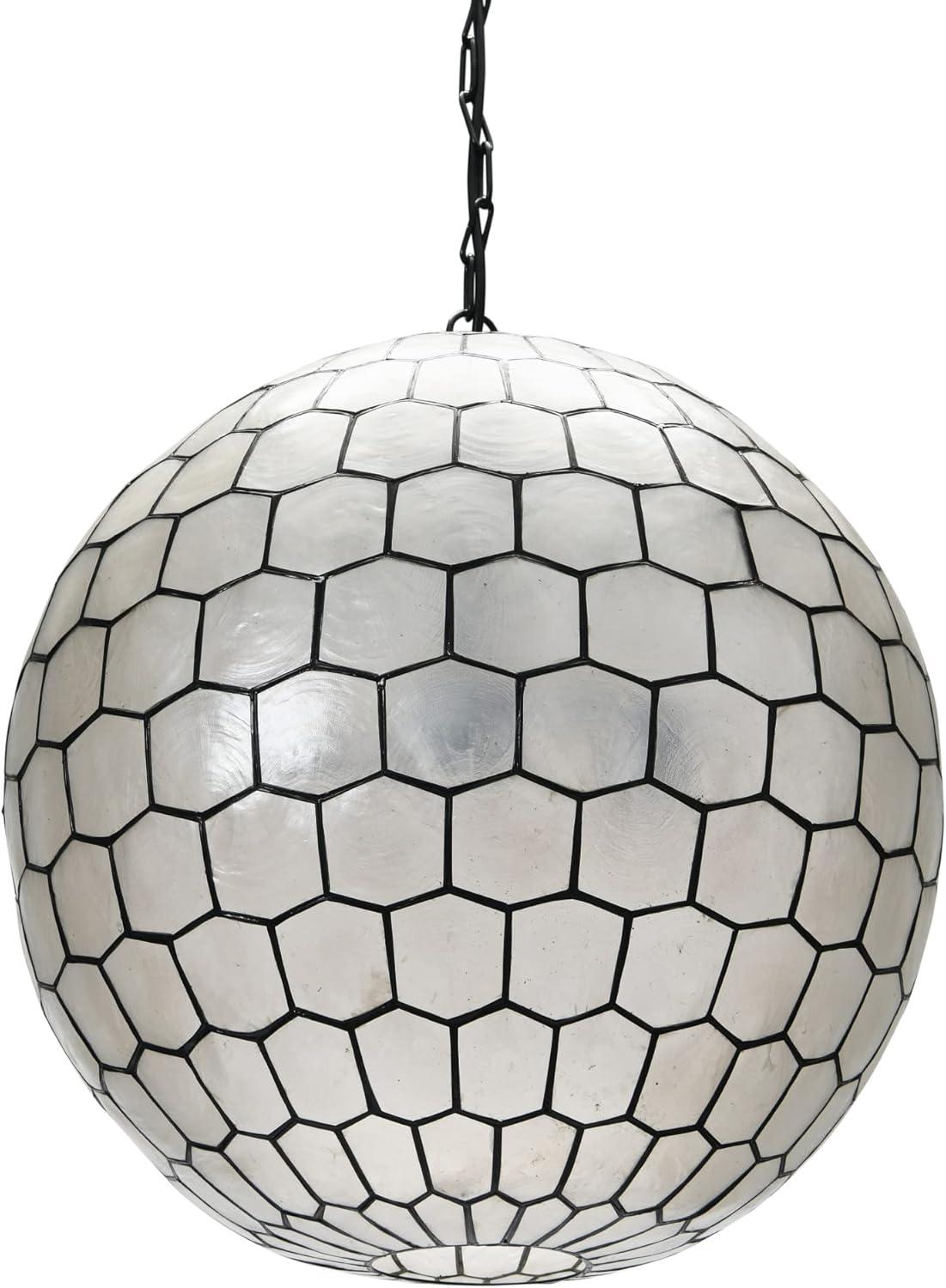 Storied Home 20"x19" Capiz Honeycomb Globe Pendant Light: ETL Listed, UL Certified, Metal Body