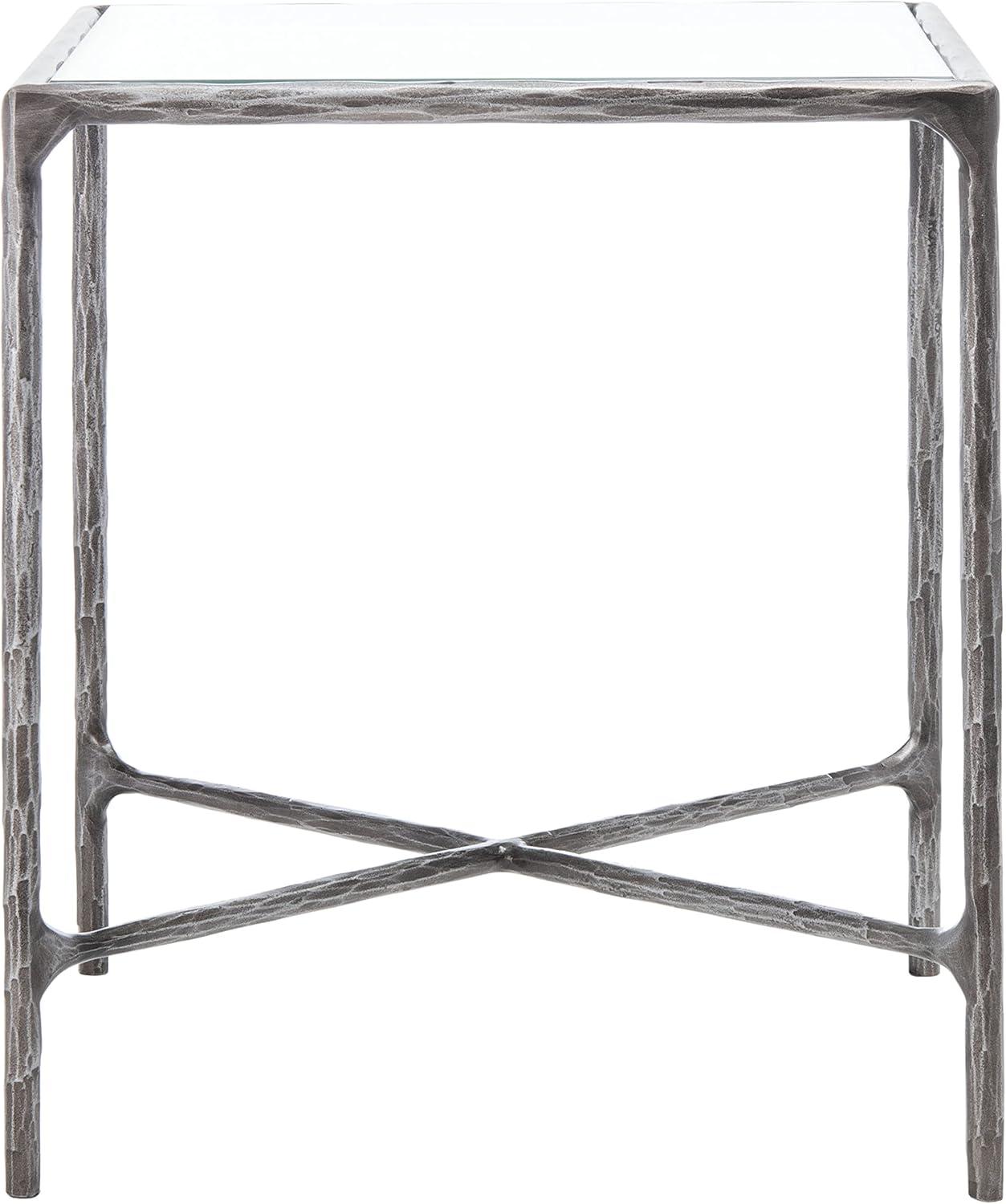 Elegant Jessa 18" Silver Metal and Tempered Glass Square End Table