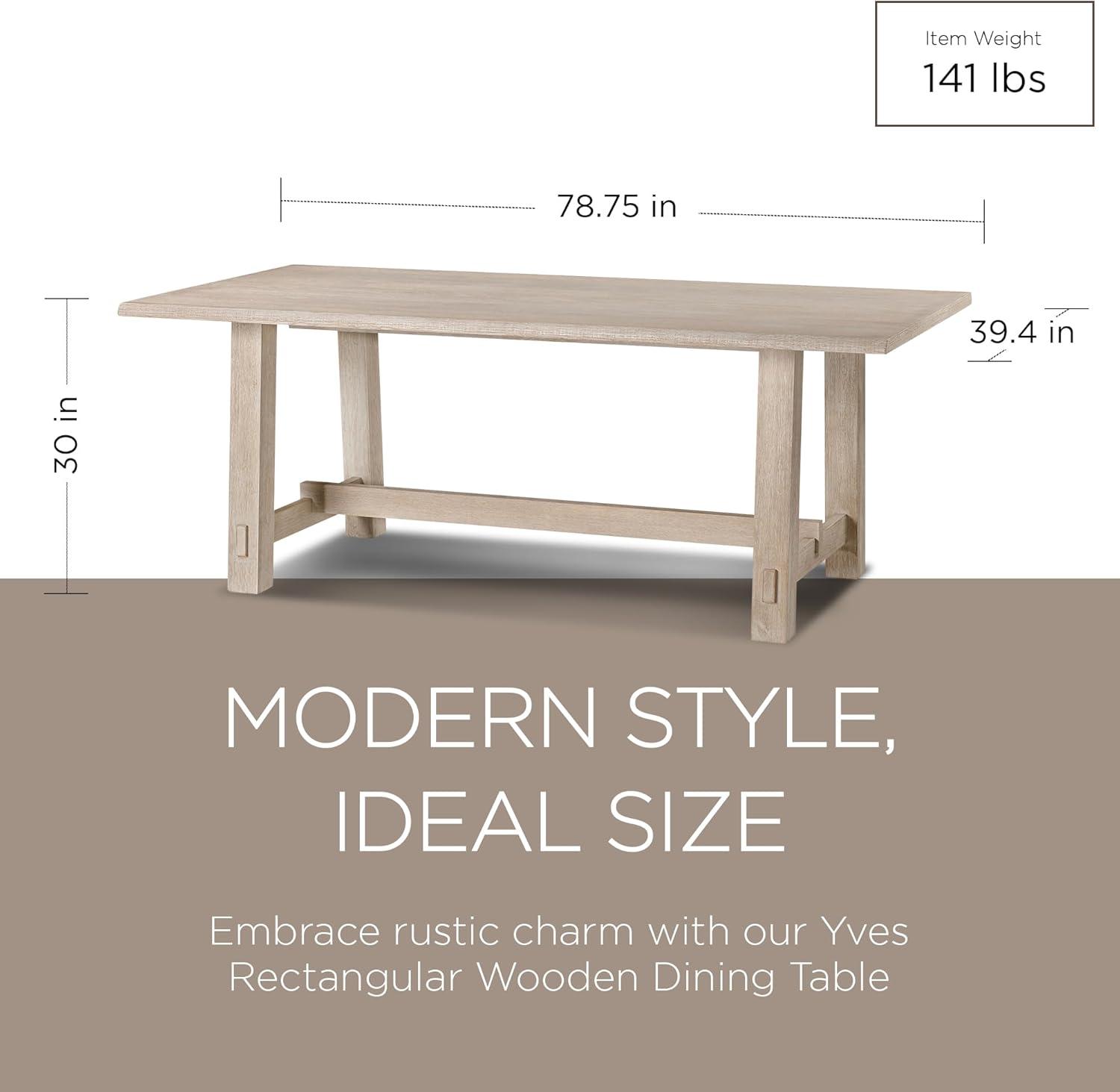 Maven Lane Yves Rectangular Wooden Dining Table in Weathered White Finish