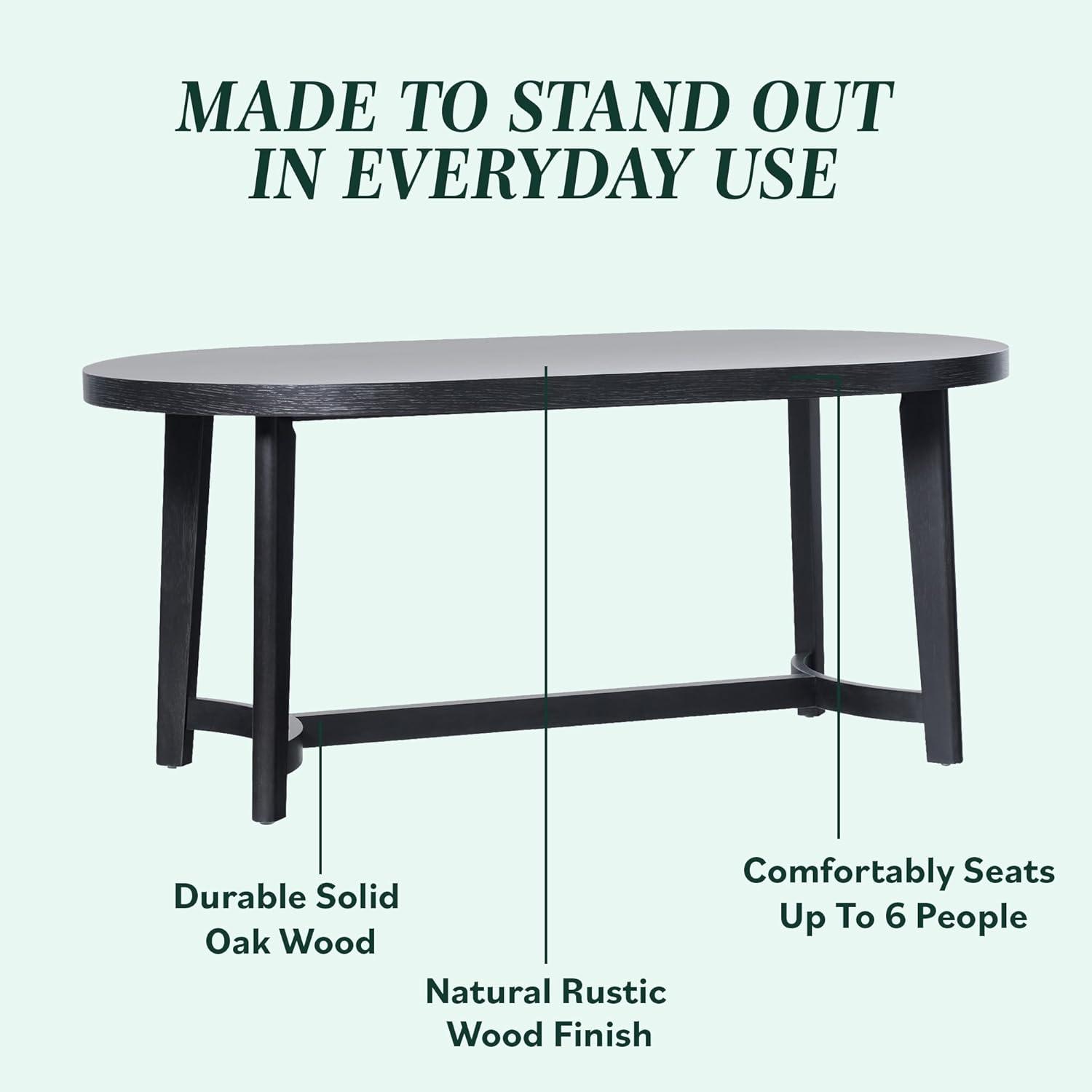 Walker Edison Modern Farmhouse Rustic Solid Oak Wood Oval Dining Table for 6 - Black Oak