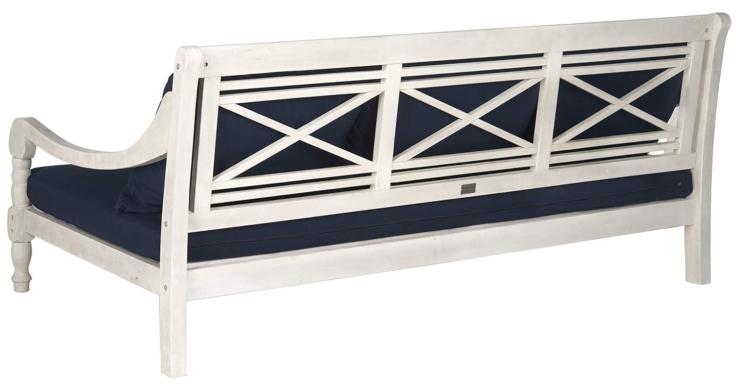SAFAVIEH  OUTDOOR Pasadena Day Bed Antique White / Navy