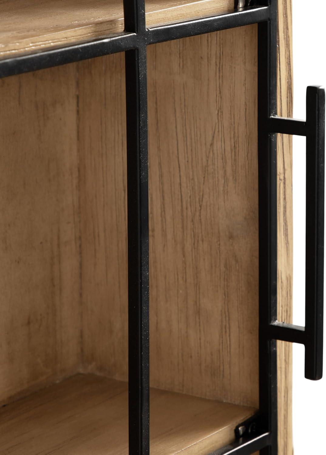 Natural Wood and Black Arched Wall Cabinet with Metal Door