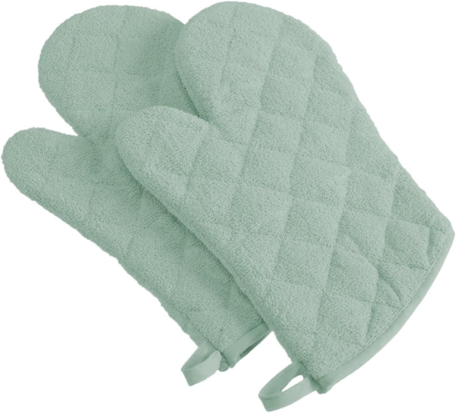 Mint Green Cotton Quilted Oven Mitts Set of 2