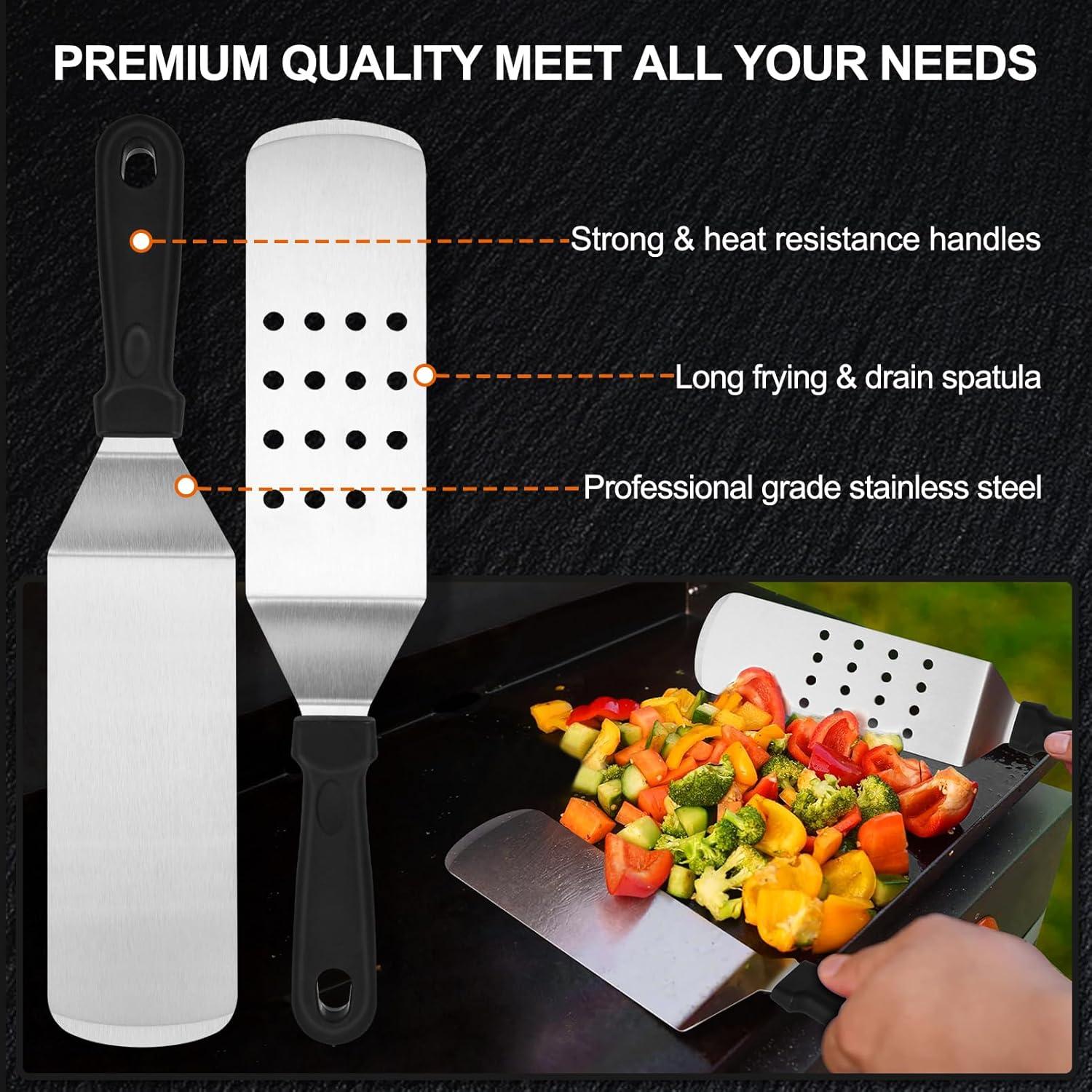 Griddle Accessories Kit - 136PCS Flat Top Grill Accessories for Blackstone and Camp Chef Metal Spatula Tools Set with Burger Press Scraper Tongs Carry Bag for Outdoor Grilling BBQ Cooking