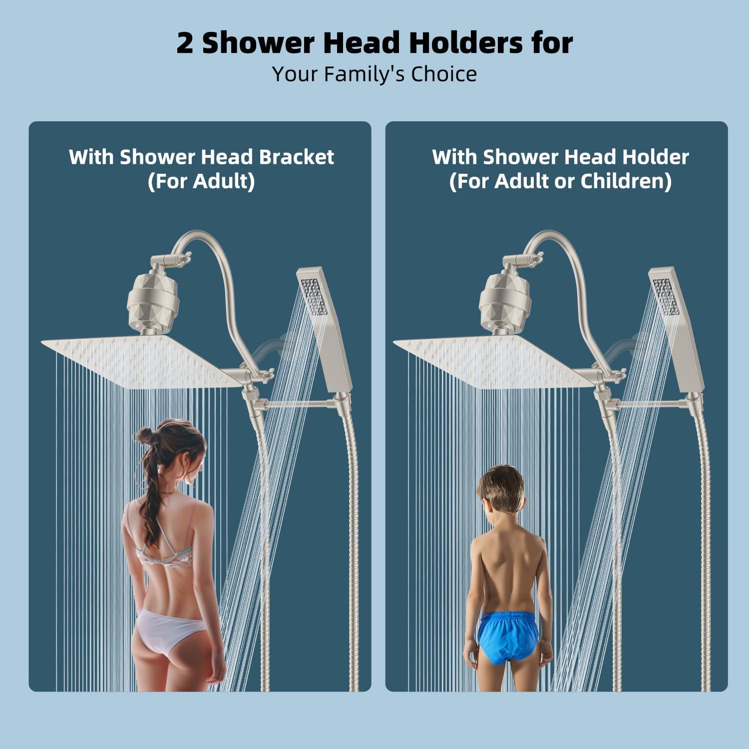 Brushed Nickel Dual Head Rainfall Shower Combo with Filter