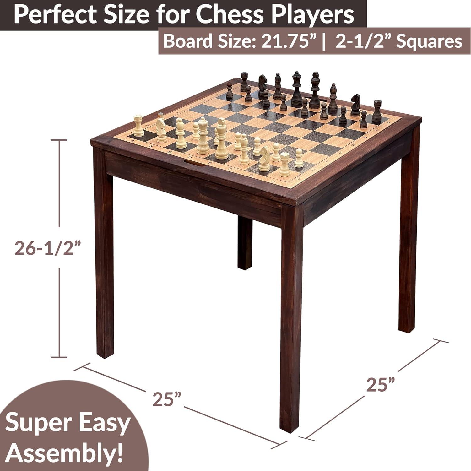 Sunnywood Wooden Chess Checkers and Backgammon 3 in 1 Combo Game Table Furniture Set, 25" x 25", 4" King