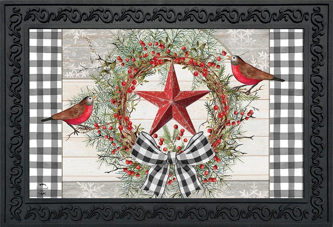 Briarwood Lane Doormat 30x18 Indoor Outdoor Berry Wreath Barnstar Winter For Winter Doormat