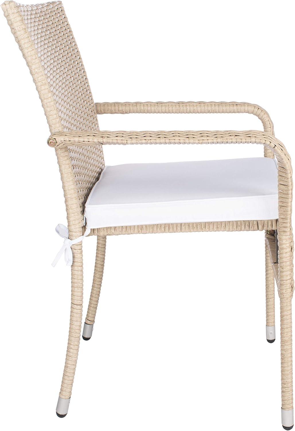 Laina Beige and White Wicker Bistro Set with Cushions