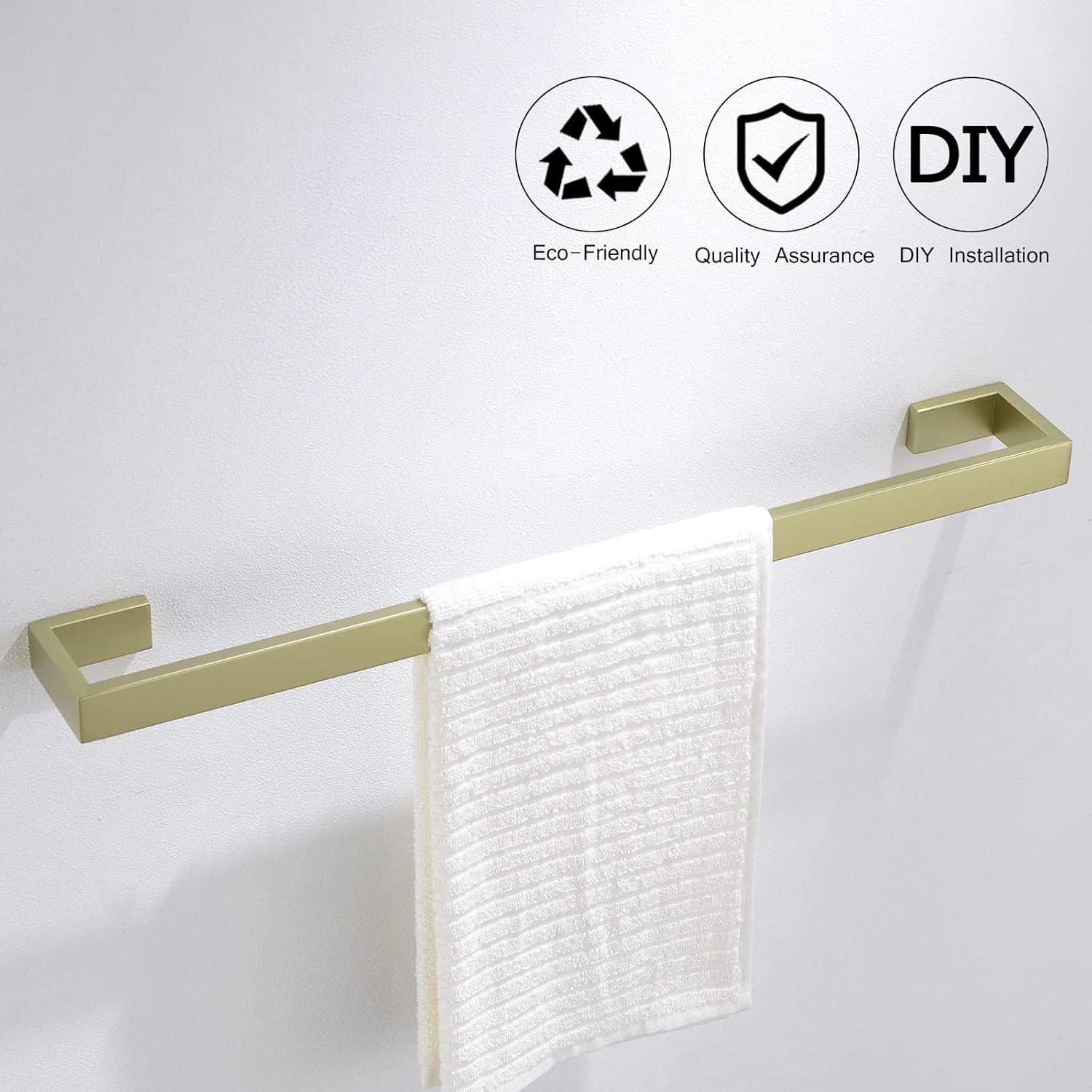 AWZTOO 4-Piece Bathroom Hardware Set Stainless Steel Towel Bar Set Towel Holder Toilet Paper Holder Robe Hook Wall Mount Accessory Set Brushed Gold