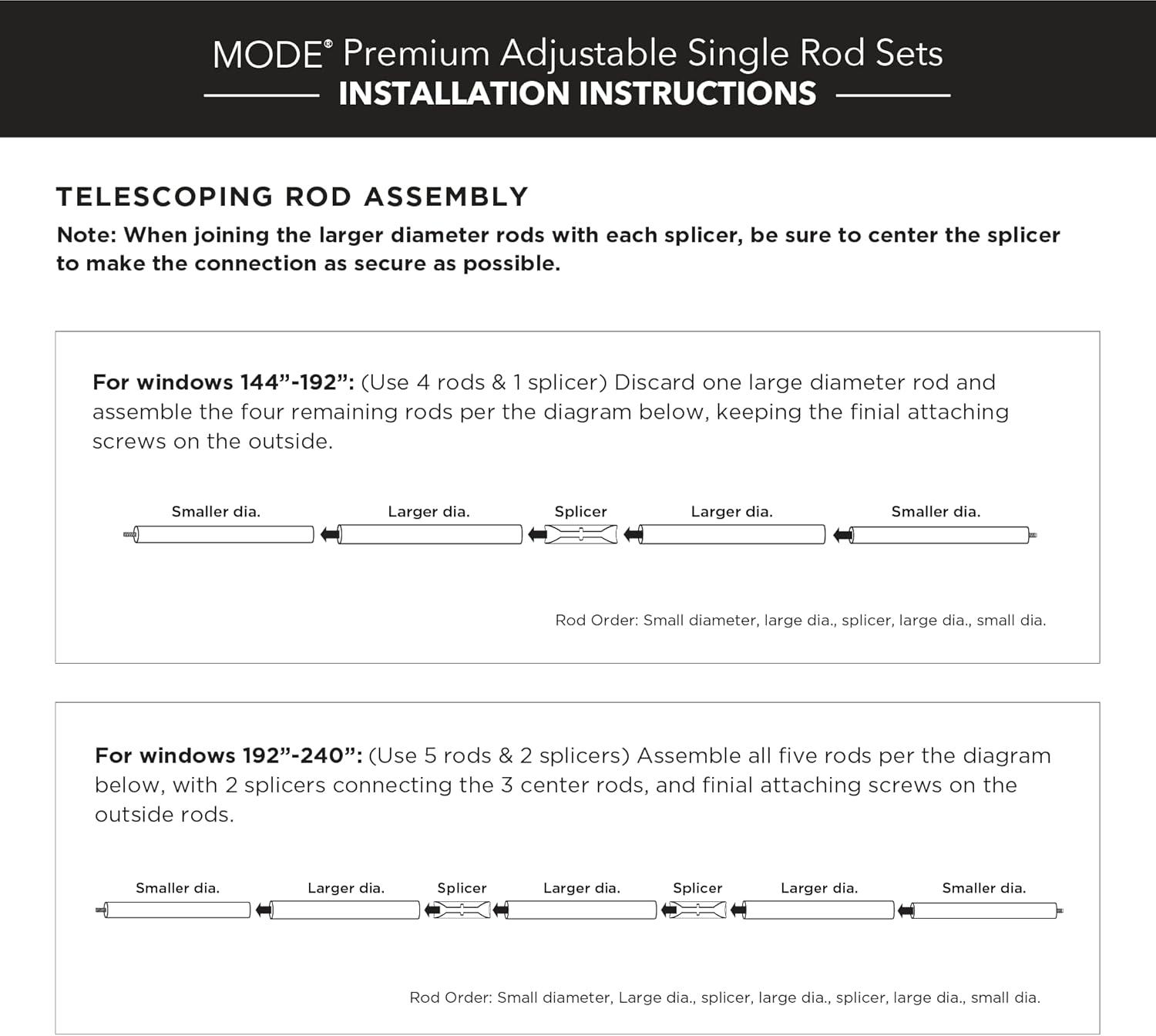 Mode Premium Collection 1 1/8 in Diameter Curtain Rod, Cylinder Finials and Steel Wall Mounted Adjustable Rod