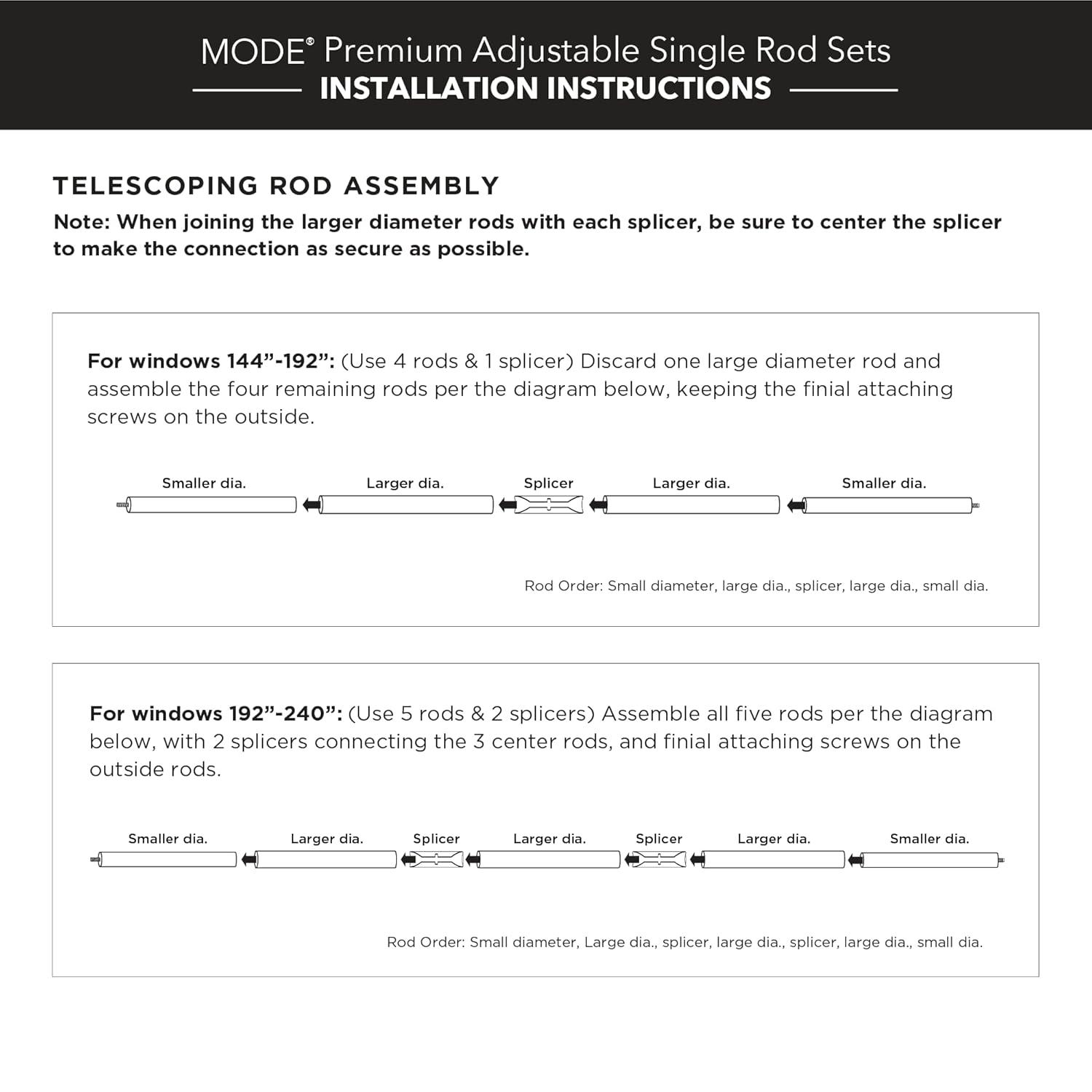 Mode Premium Collection 1 1/8 in Diameter Curtain Rod, Cylinder Finials and Steel Wall Mounted Adjustable Rod