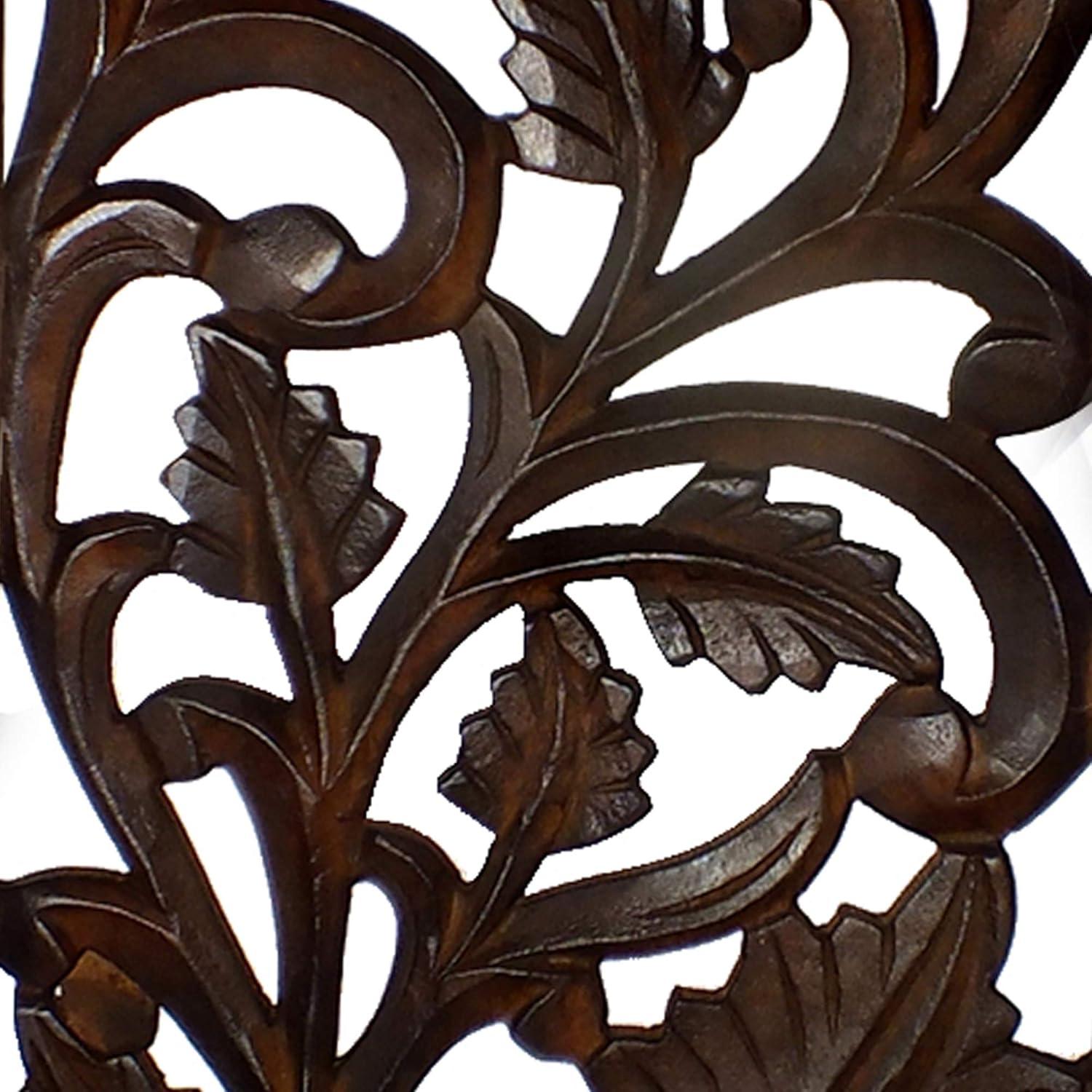 Handcrafted Brown Mango Wood Floral Wall Panel