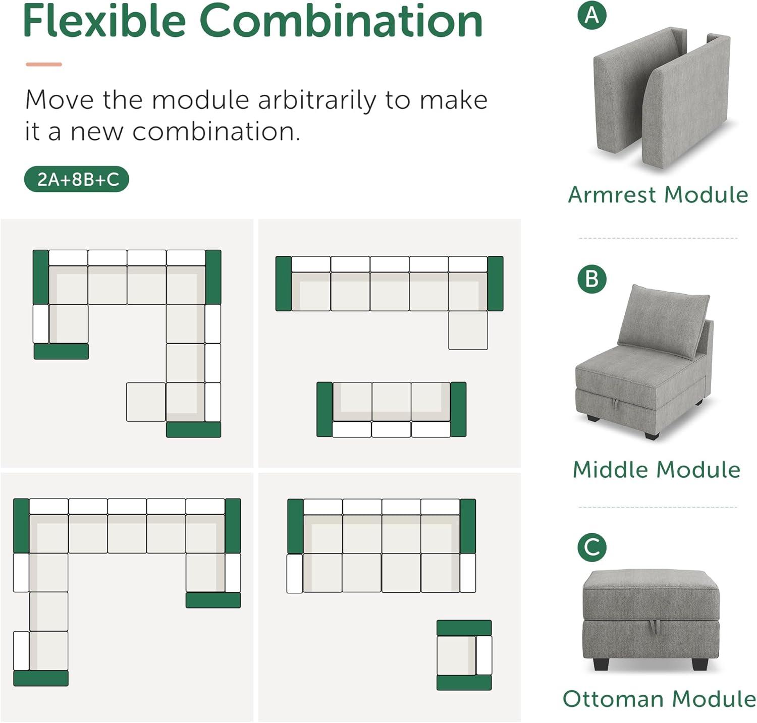 HONBAY Convertible Sectional Couch with Reversible Chaise Modern L-Shape Sofa 4-Seat Couch Modular Sectional Sofa with Storage Seats, Grey