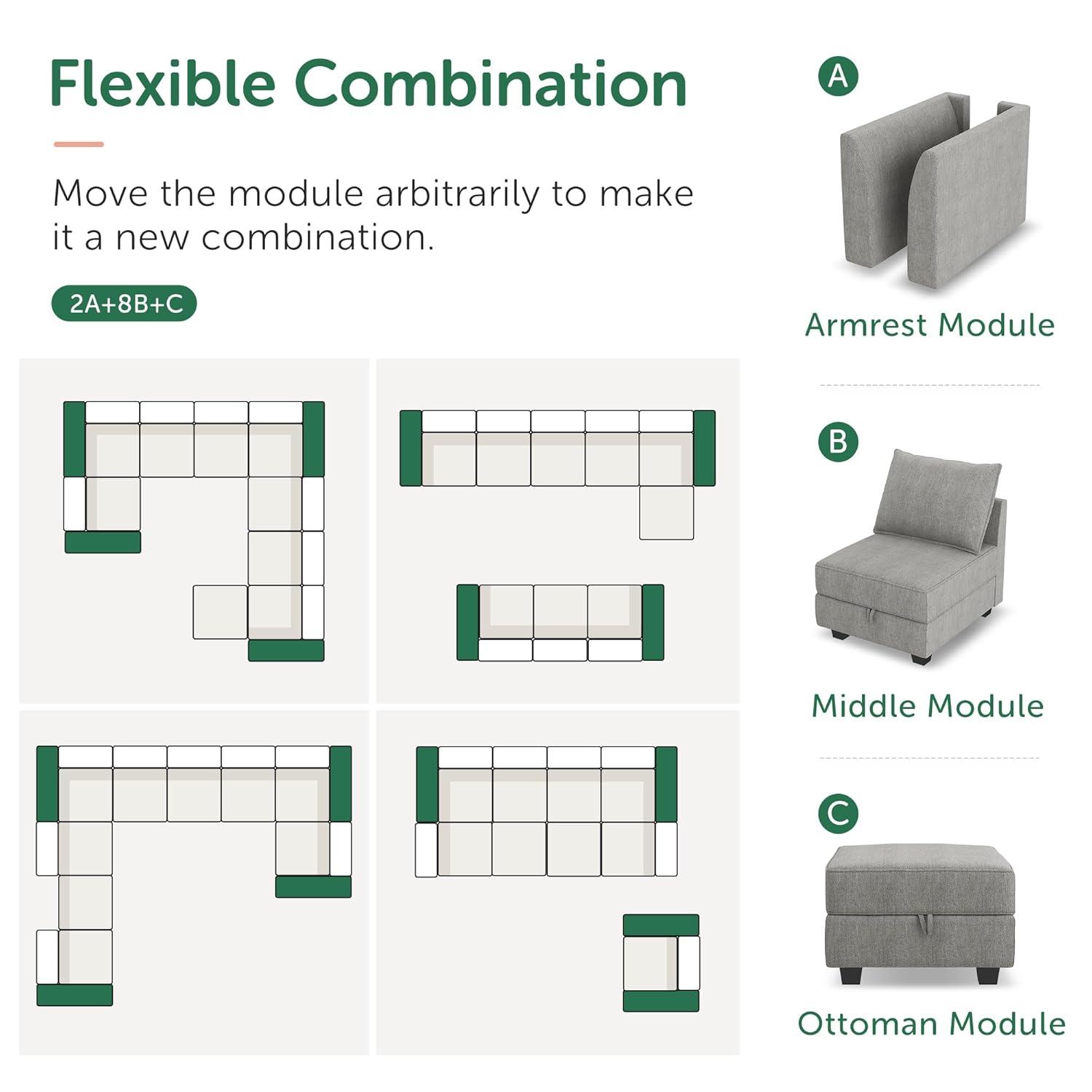 HONBAY Convertible Sectional Couch with Reversible Chaise Modern L-Shape Sofa 4-Seat Couch Modular Sectional Sofa with Storage Seats, Grey