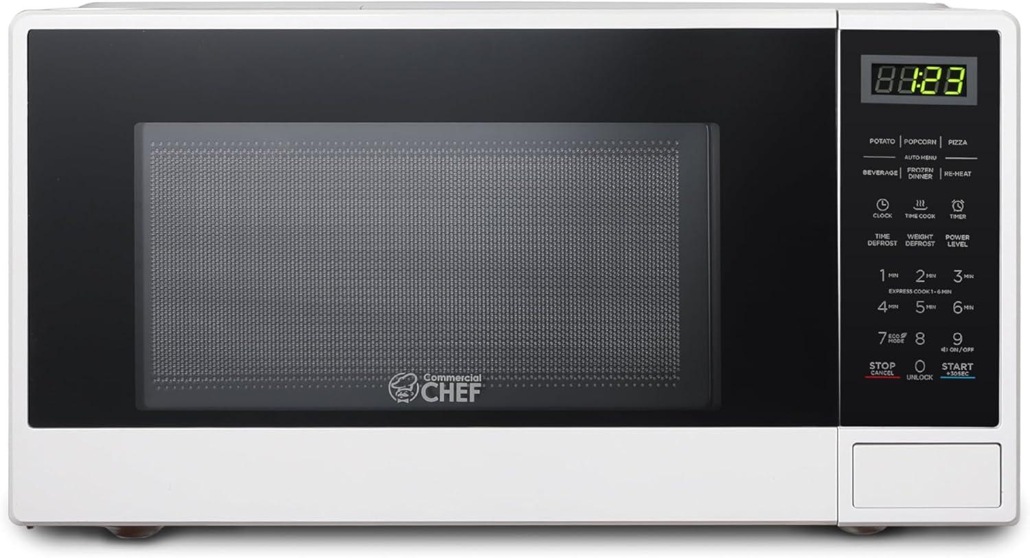 COMMERCIAL CHEF 1.1 Cu Ft Microwave with 10 Power Levels, Small Microwave with Push Button