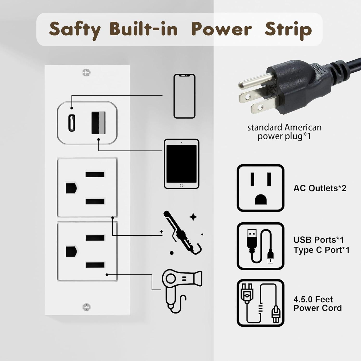 YESHOMY Vanity Desk with Mirror, Power Outlet and 10 Lights, Makeup Table with 7 Drawers, 3 Color Modes Available for Bedroom, White