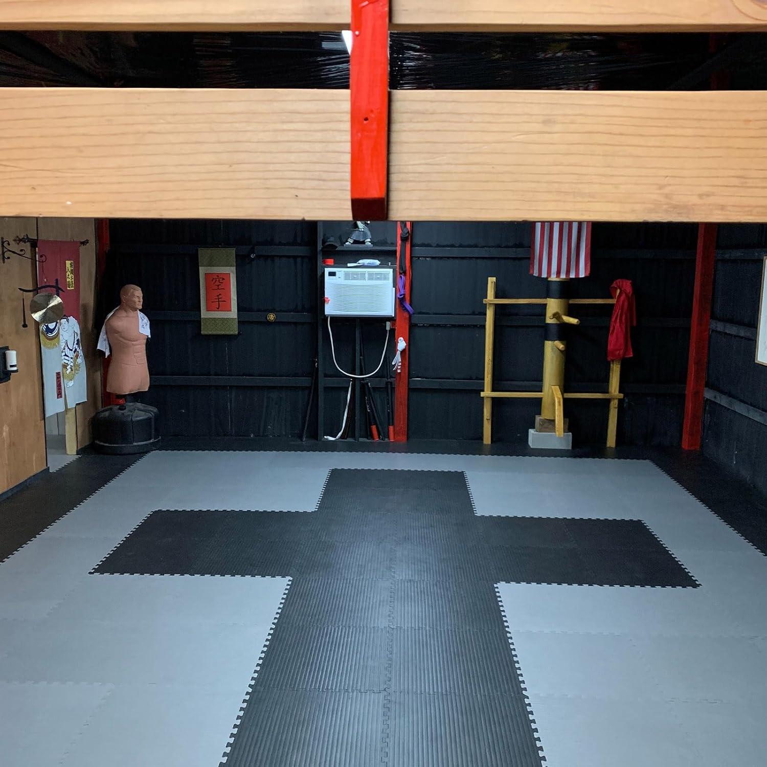 Greatmats Home BJJ MMA Puzzle Mats for Judo, Jiu Jitsu, Black/Gray Tatami finish 10 Pack, 2x2 ft x 1.5 inch