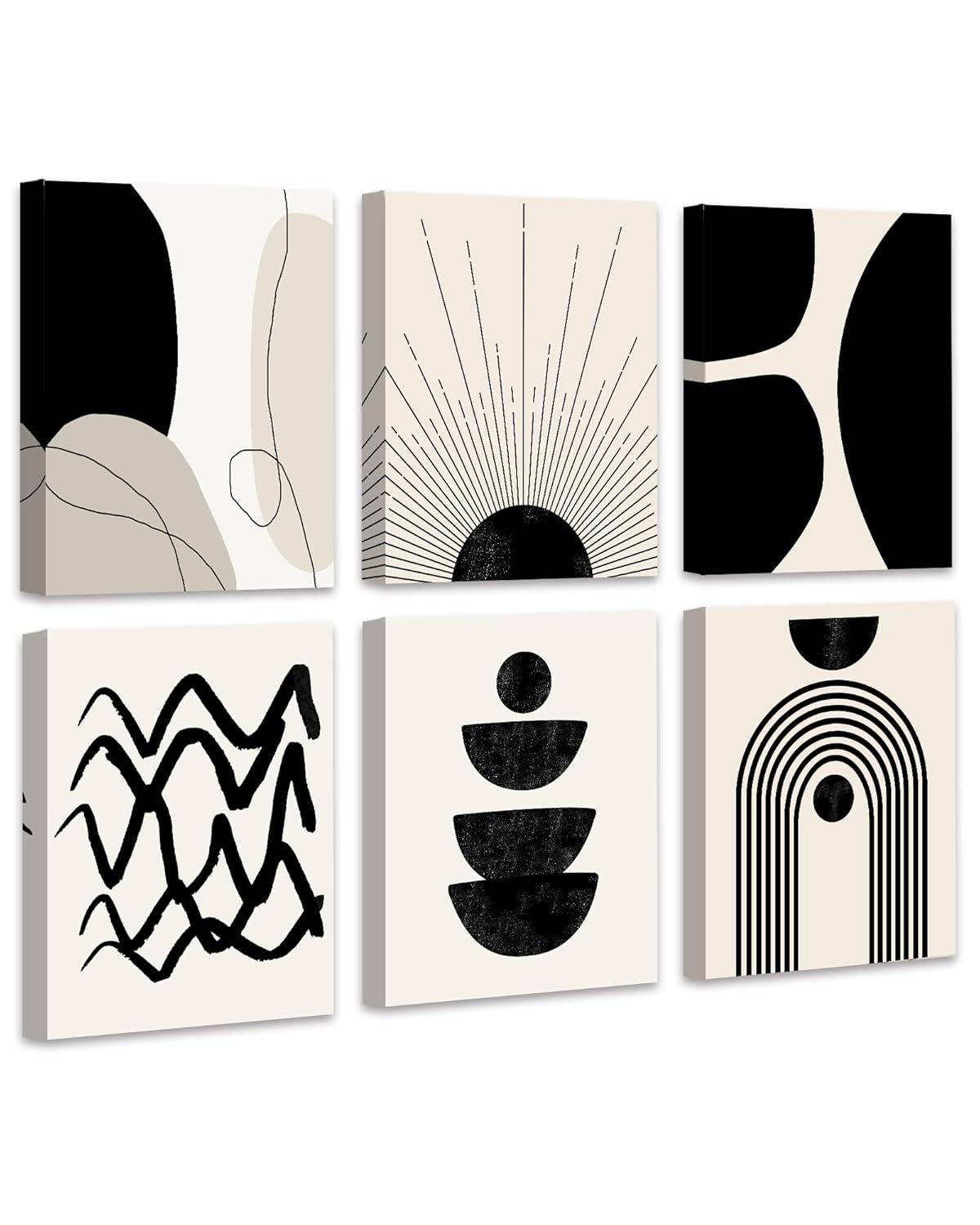 Drsoum Abstract Boho Wall Art Minimalist Geometric Framed  Room Decor Black Bohemian Poster 8"x10"