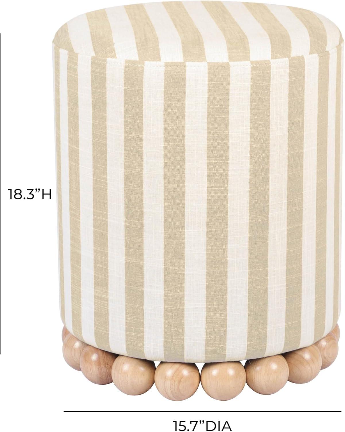 Dex Beige Striped Linen Ottoman