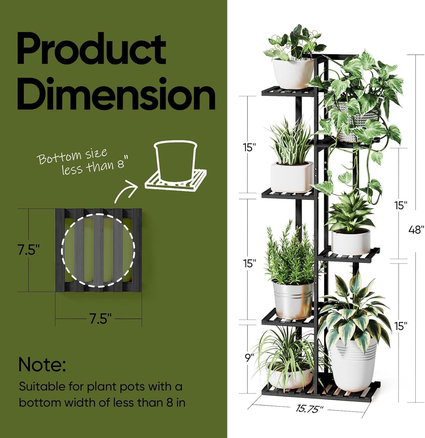 ROSSNY 48 Inch Tall Plant Stand Indoor, 6 Tier 7 Potted Bamboo Plant Stands for Indoor Plants, Corner Plant Stand, Tiered Plant Stands, Plant Shelf For Indoor, Planter Holder for Multiple Plants Indoor, Black
