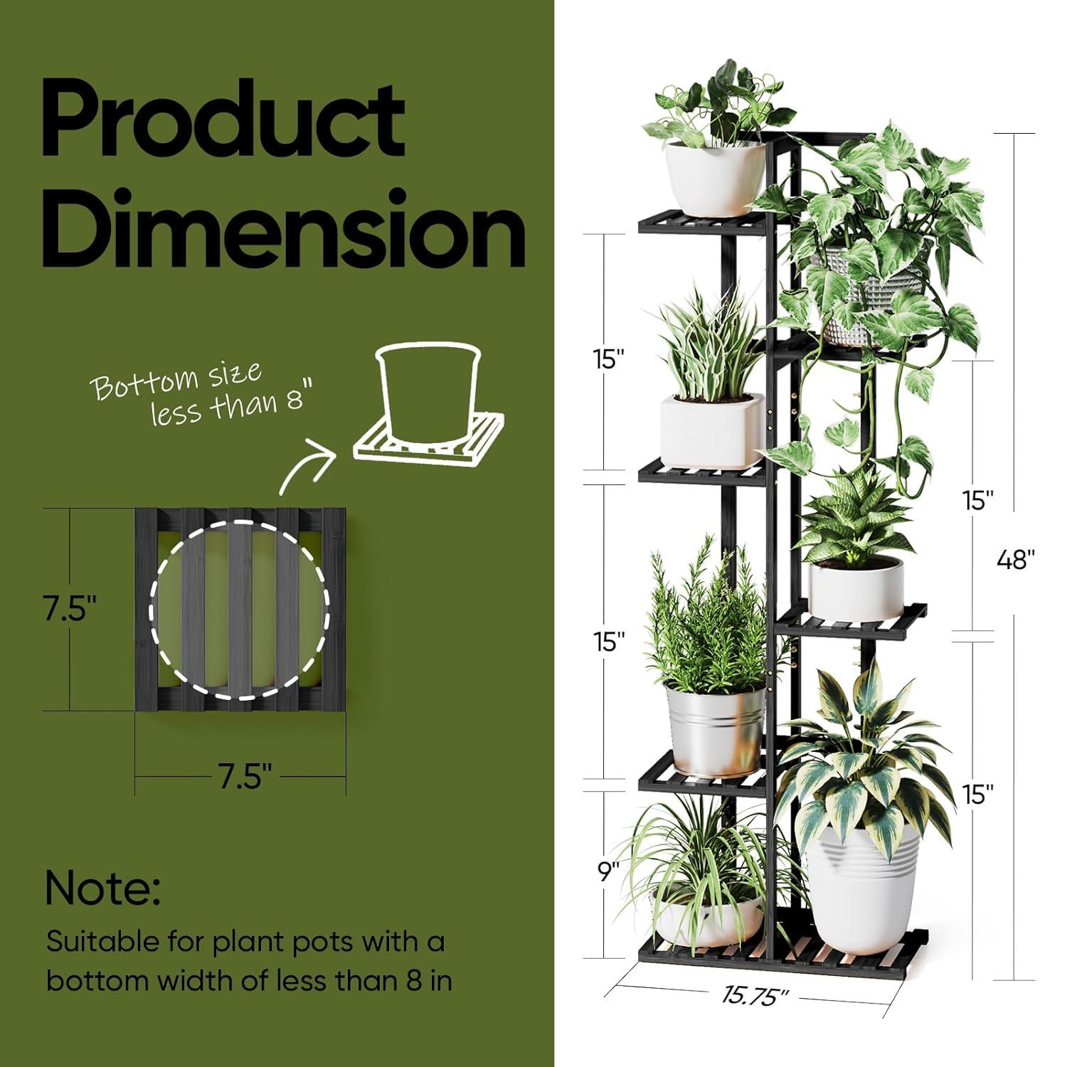 ROSSNY 48 Inch Tall Plant Stand Indoor, 6 Tier 7 Potted Bamboo Plant Stands for Indoor Plants, Corner Plant Stand, Tiered Plant Stands, Plant Shelf For Indoor, Planter Holder for Multiple Plants Indoor, Black
