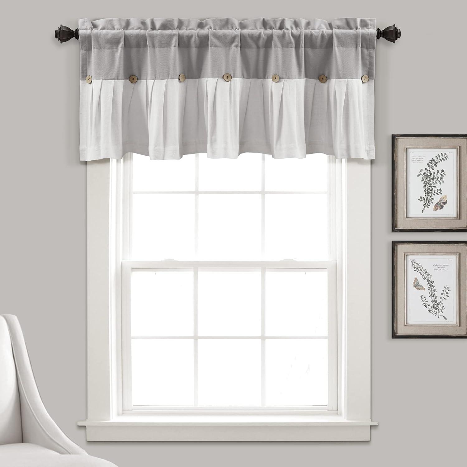 18"x52" Farmhouse Linen Button Window Valance - Lush Décor