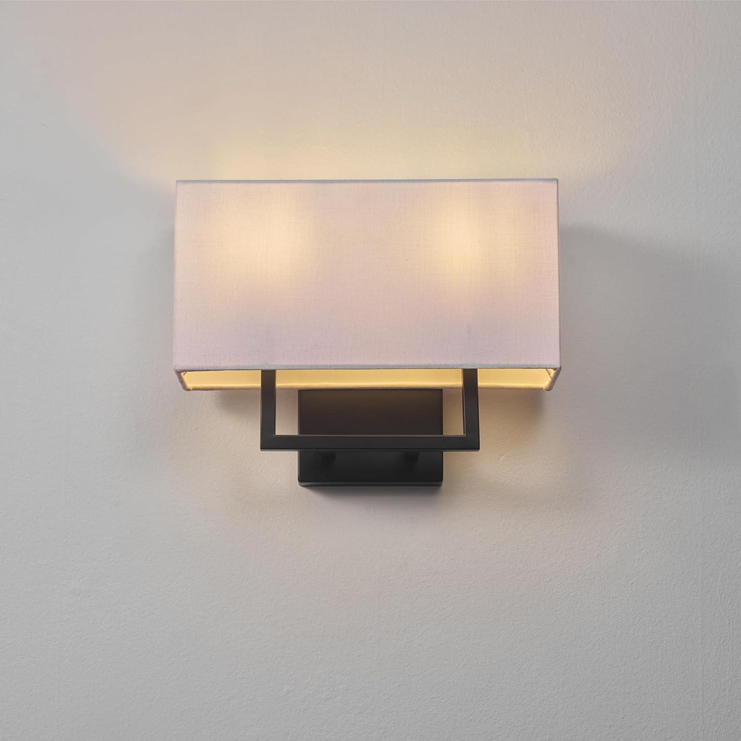 Matte Black Metal 2-Light Wall Sconce with White Fabric Shade