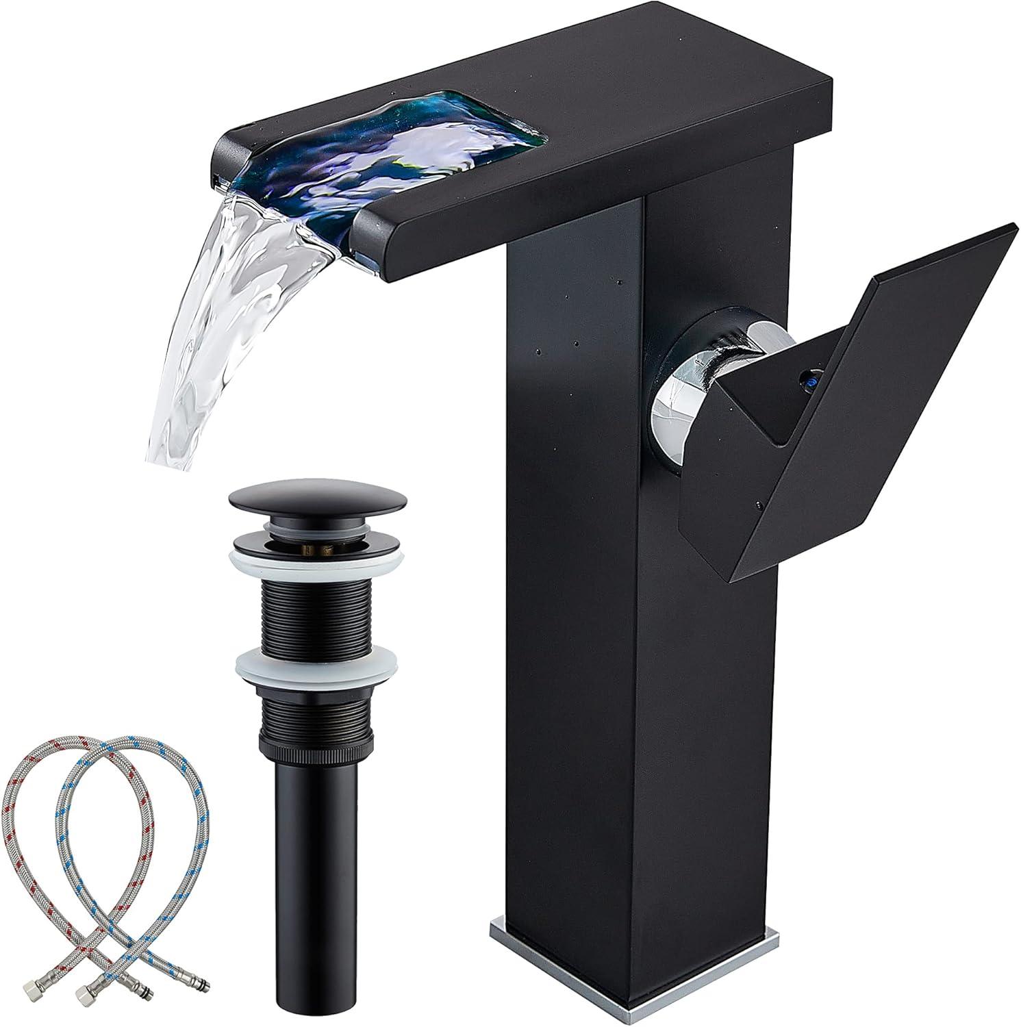 Single Hole Faucet Single-handle LED Bathroom Vessel Sink Faucet with Drain Assembly