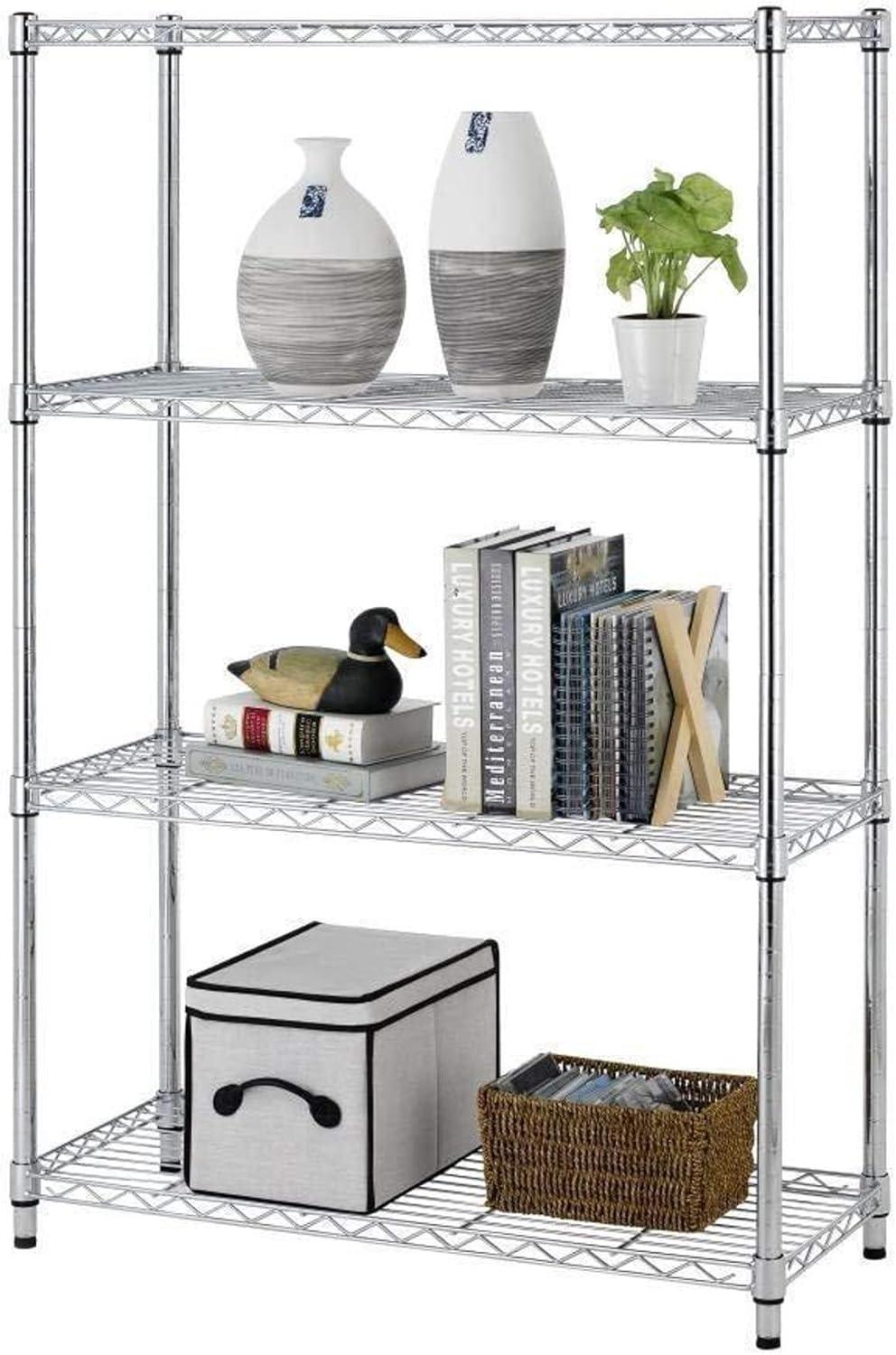 Honey Can Do 4-Tier Heavy-Duty Adjustable Shelving Unit With 250-Lb Weight Capacity, Chrome, Basement/Garage