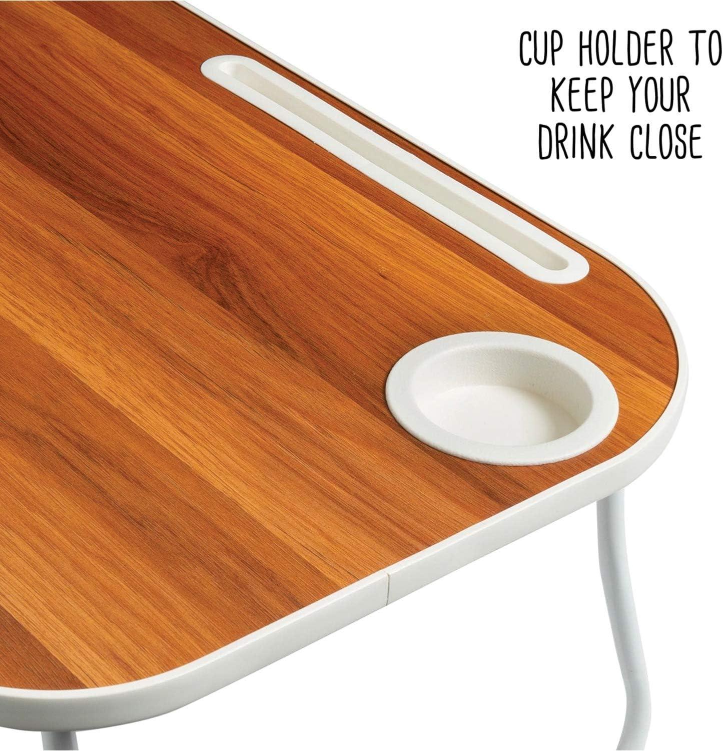 Honey-Can-Do Escritorio Plegable con Portavasos, Blanco/nogal Sintético