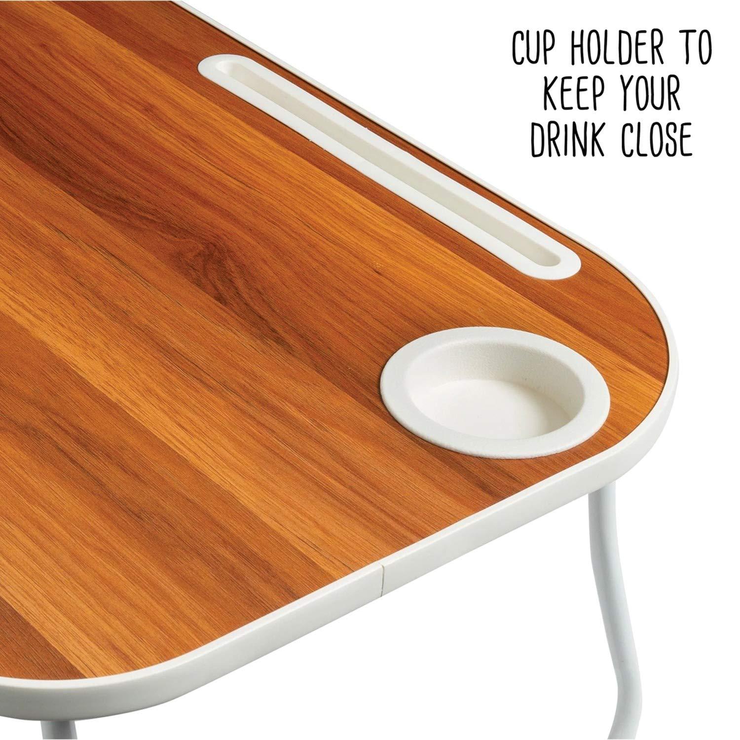 Honey-Can-Do Escritorio Plegable con Portavasos, Blanco/nogal Sintético