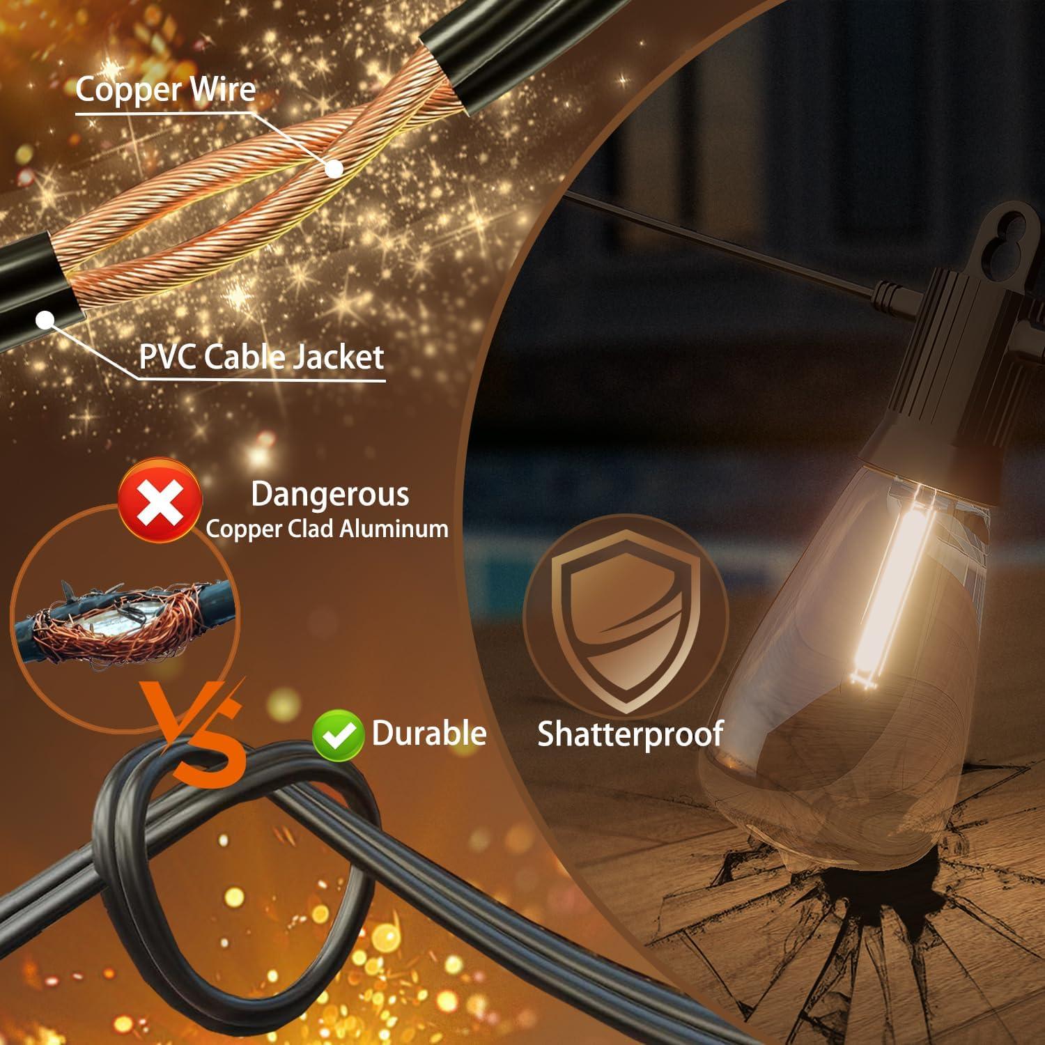 Arlmont & Co. Arlmont & Co. LED Outdoor String Lights 100FT Patio Lights With 52 Shatterproof ST38 Vintage Edison Bulbs