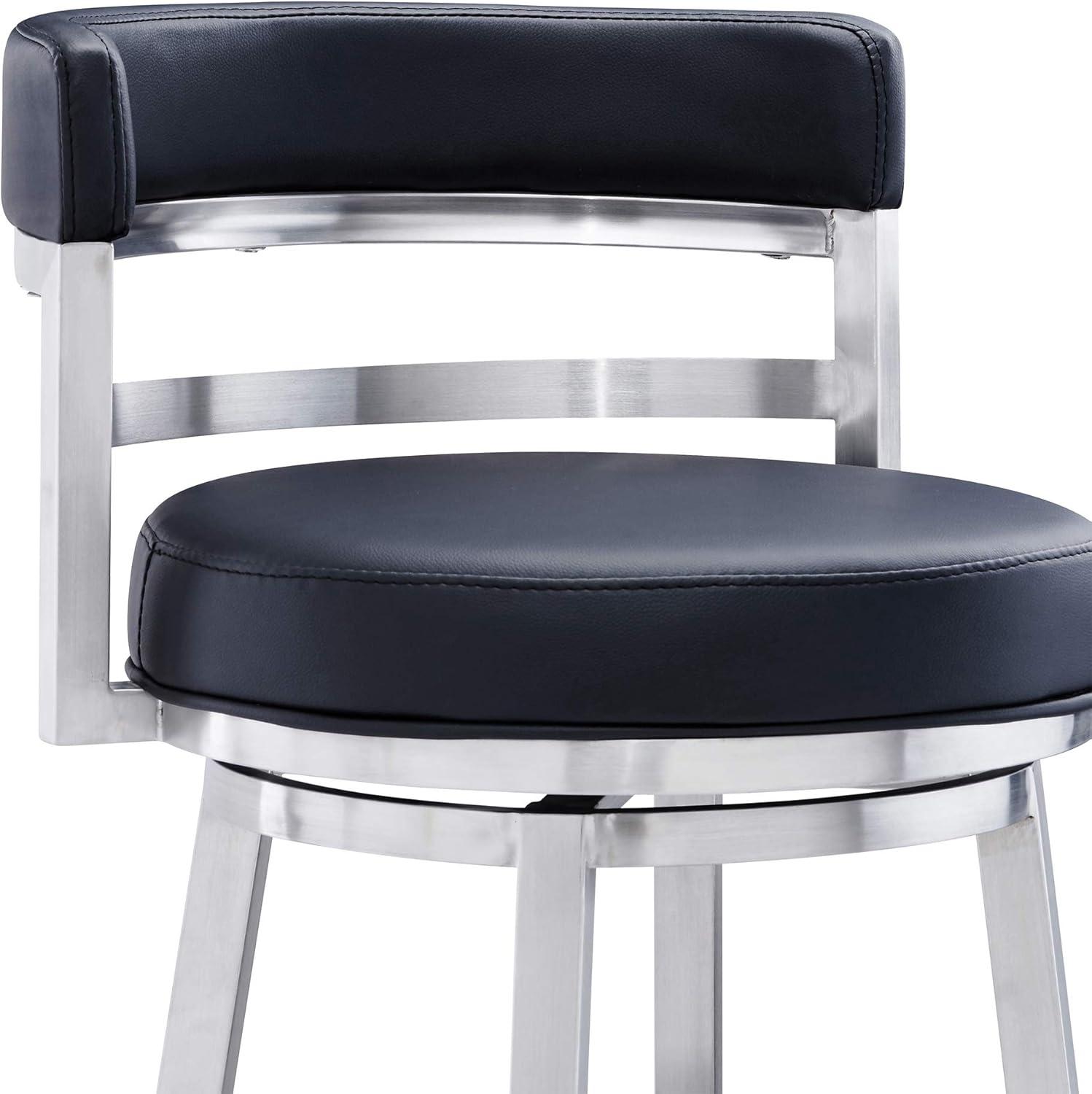 Titana 26" Black Faux Leather and Stainless Steel Swivel Bar Stool