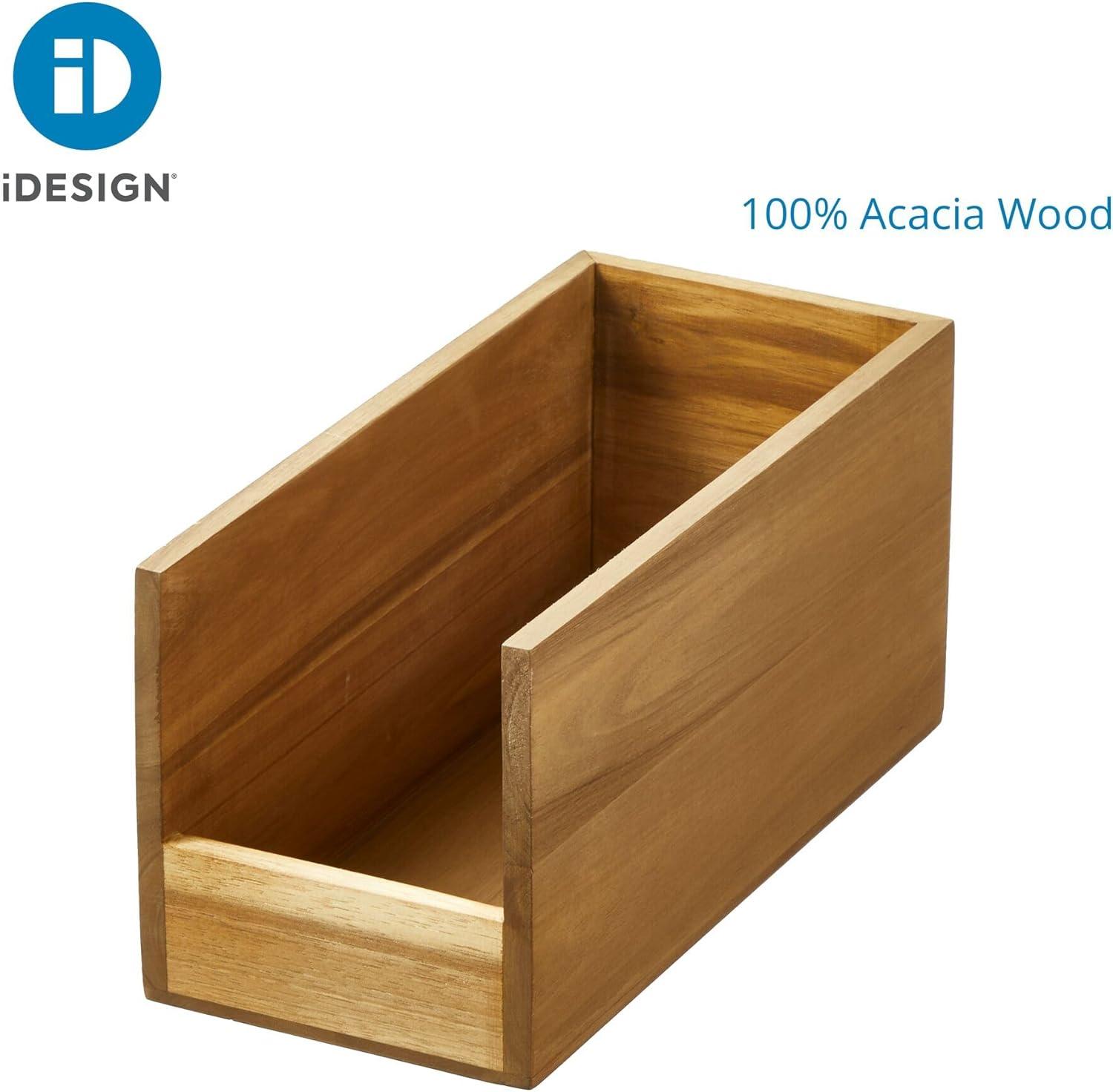 iDESIGN Acacia Wood Open Front Bin for Pantry Organization Natural: Kitchen Cabinet Organizer, 5"x10"x5", Brown