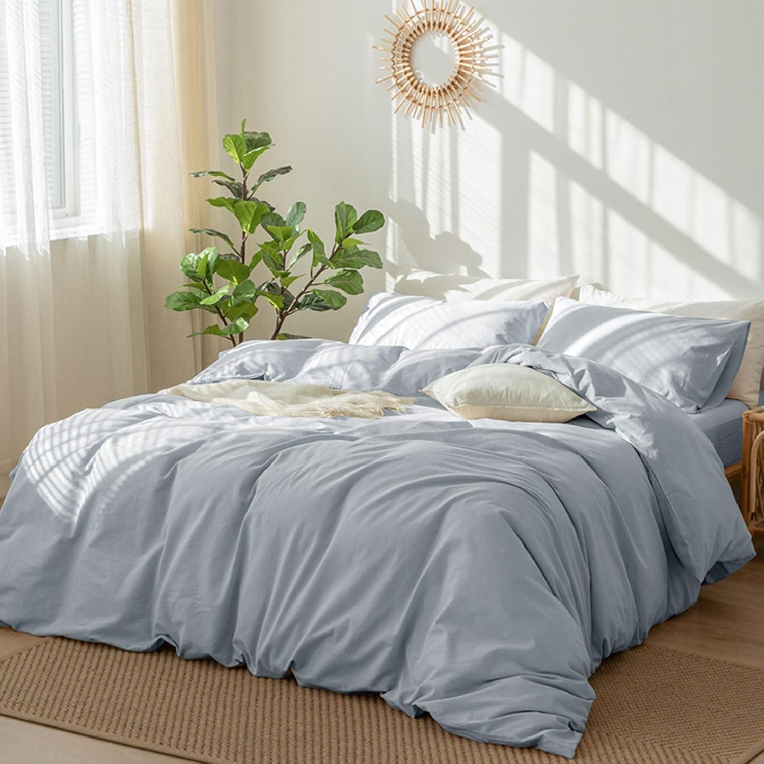 Cornflower Blue Twin Washed Cotton Duvet Cover Set