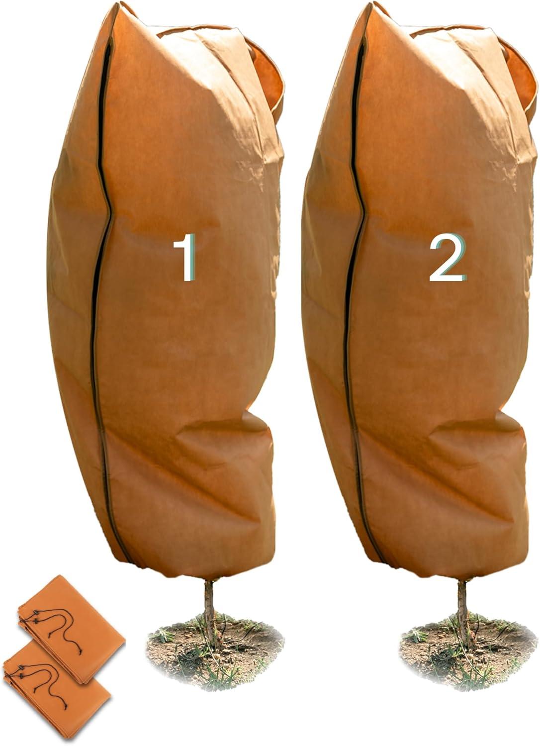 Brown Polypropylene Frost Protection Plant Covers with Drawstring and Zipper, 48" x 72"